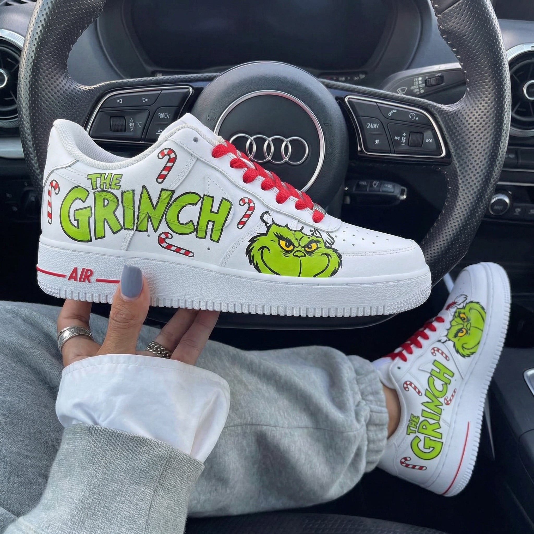 Red Green The Grinch Candy Canes Custom Air Force 1-shecustomize