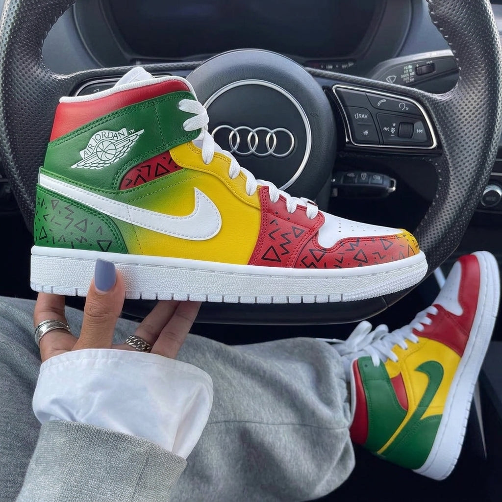 Red Green Yellow Black Geometric Patterns Custom Air Jordan 1-shecustomize