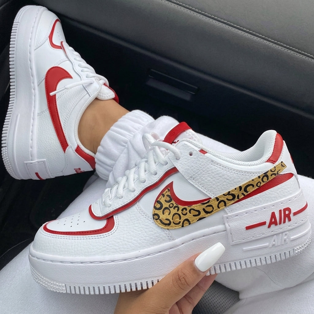 Red Leopard Print Custom Air Force 1 Shadow-shecustomize