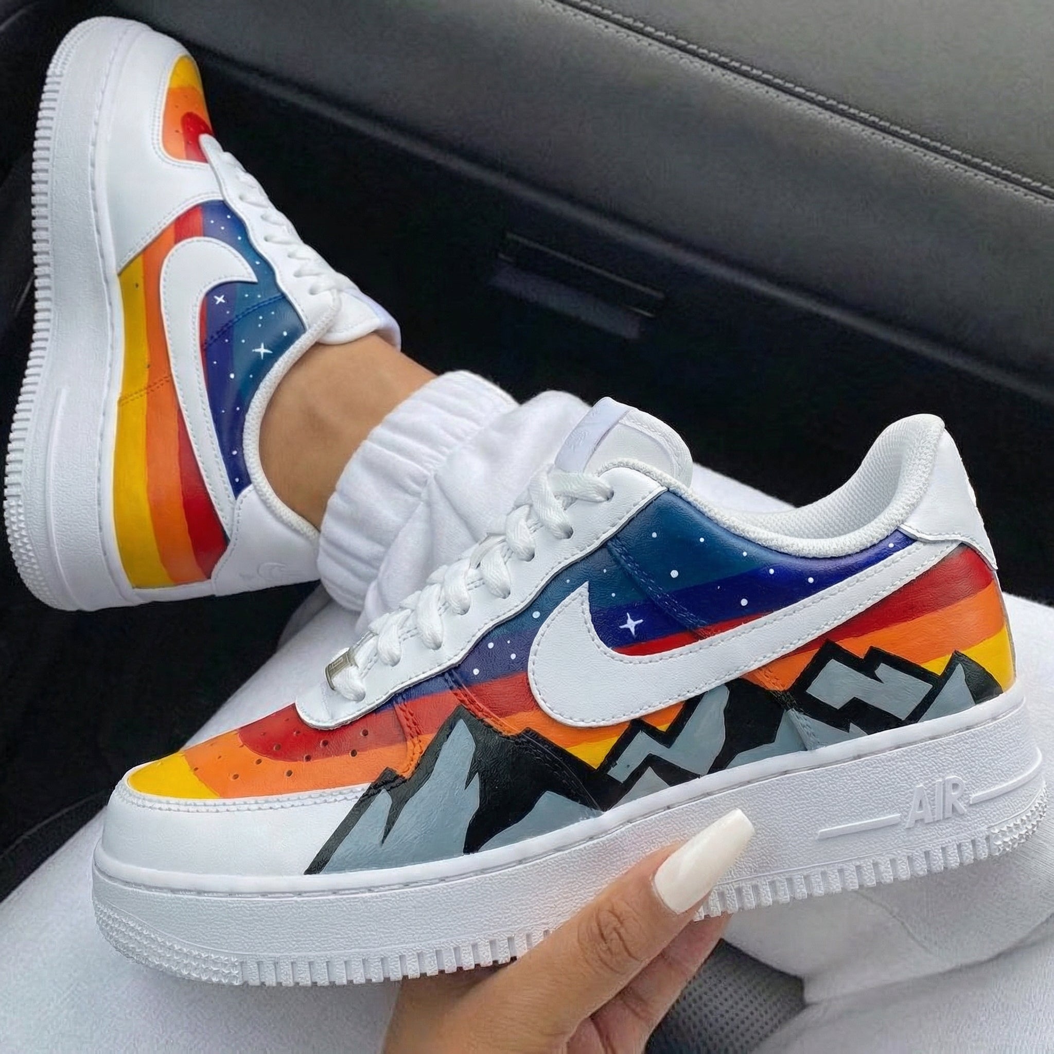 Red Orange Yellow Blue Starry Sky Mountain Custom Air Force 1-shecustomize