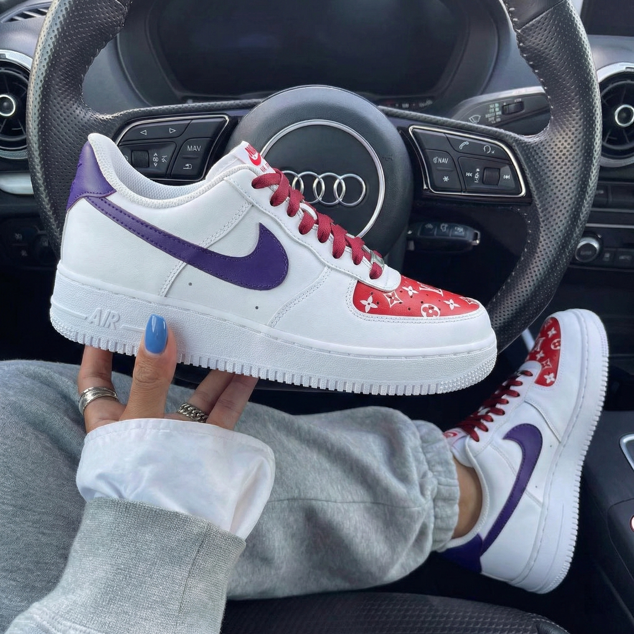 Red Purple LV Logo Custom Air Force 1-shecustomize