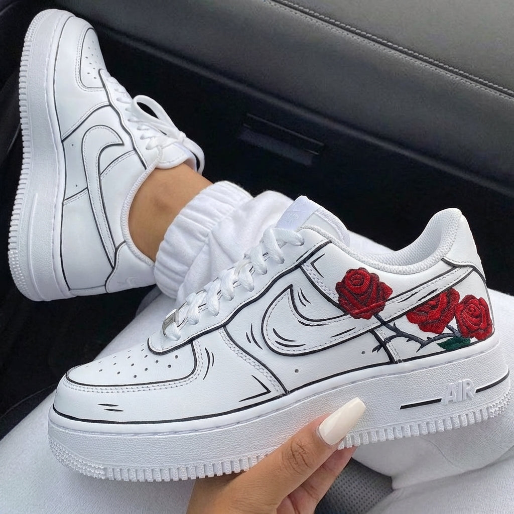 Red Roses Black Lines Custom Air Force 1-shecustomize