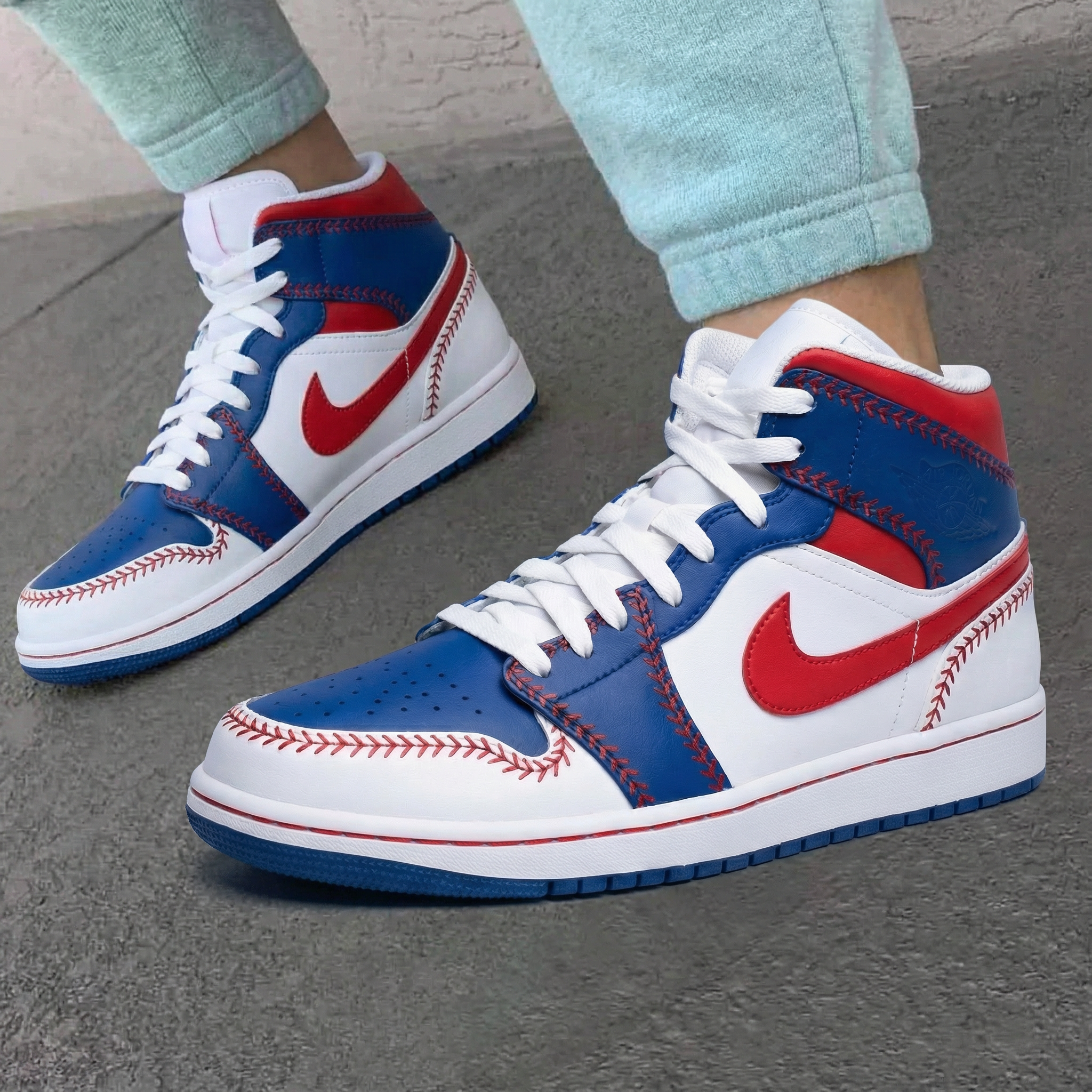 Red White Blue Baseball Stitch Custom Air Jordan 1-shecustomize