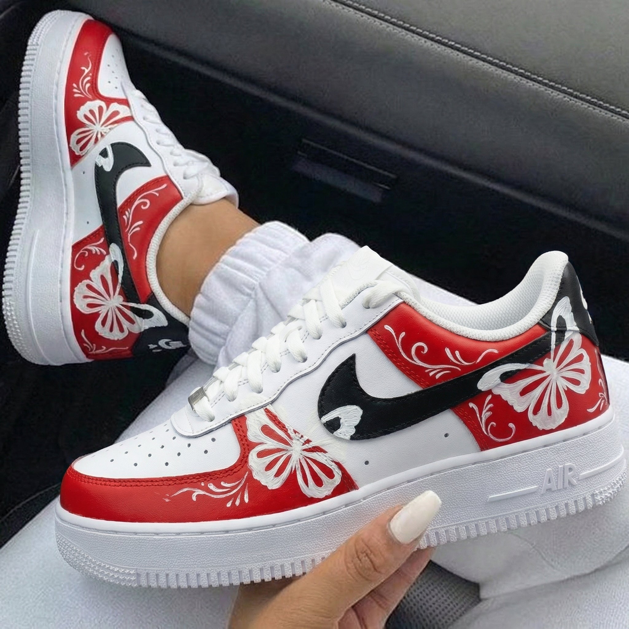 Red White Butterflies Custom Air Force 1-shecustomize