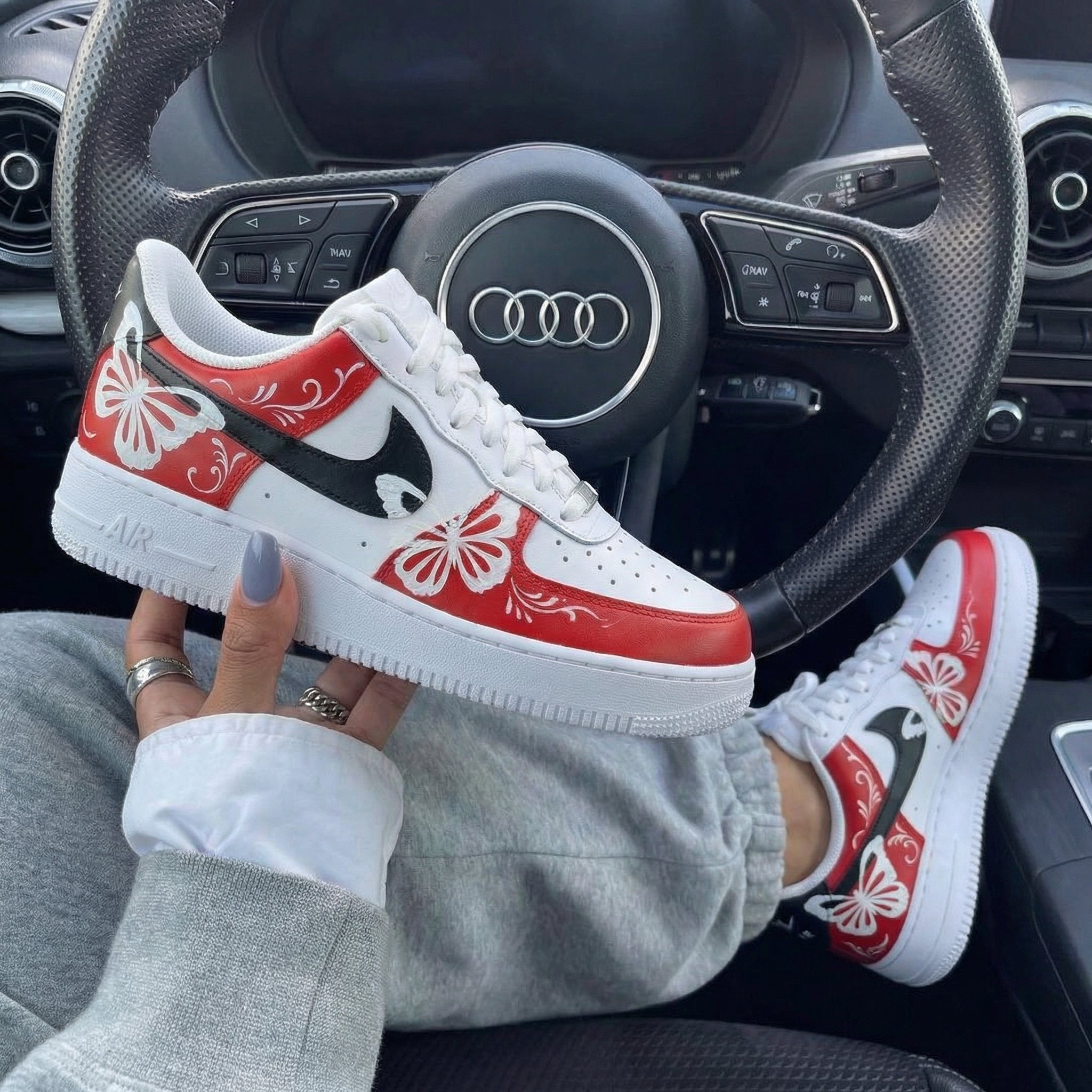 Red White Butterflies Custom Air Force 1-shecustomize