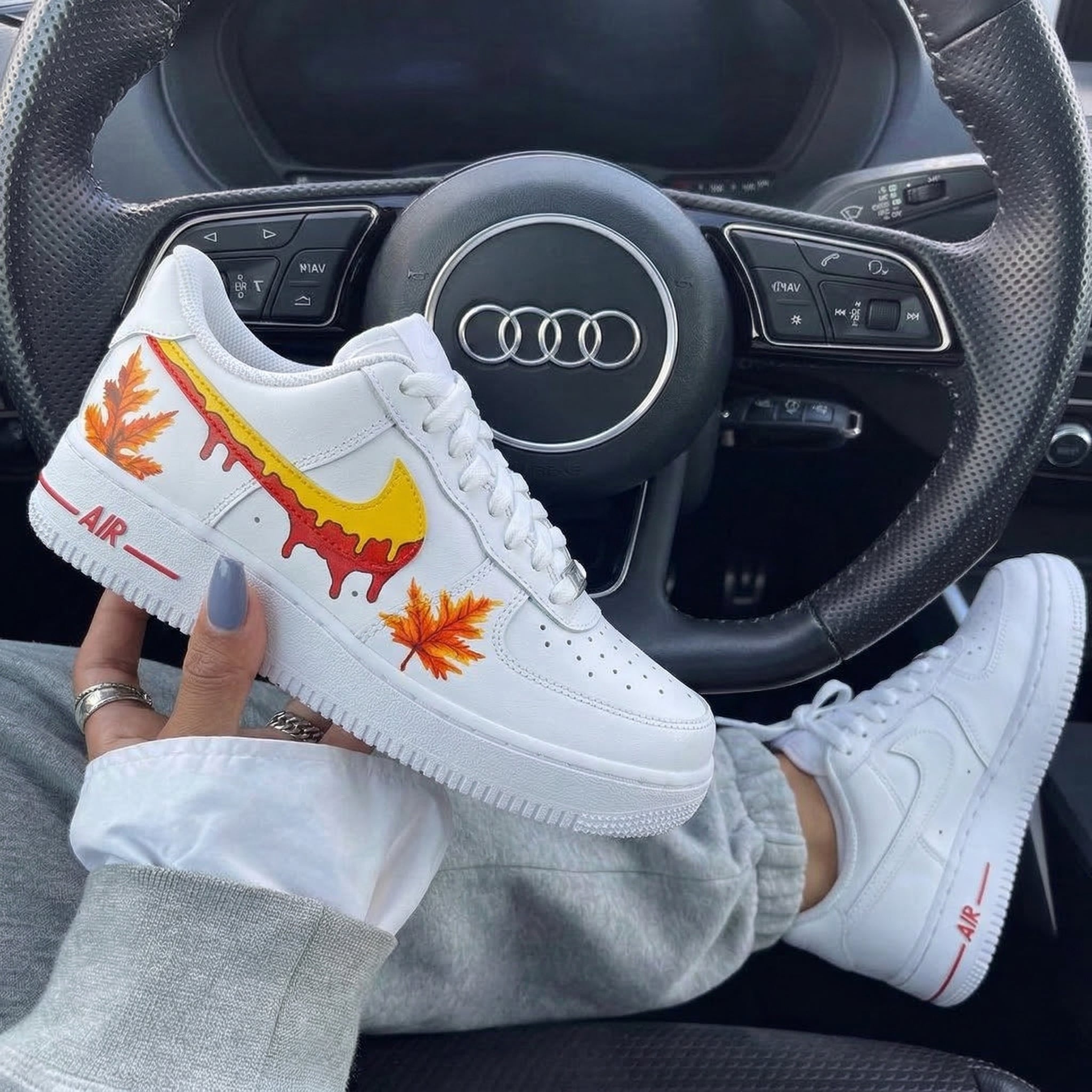 Red Yellow Drip Maple Leaves Custom Air Force 1-shecustomize
