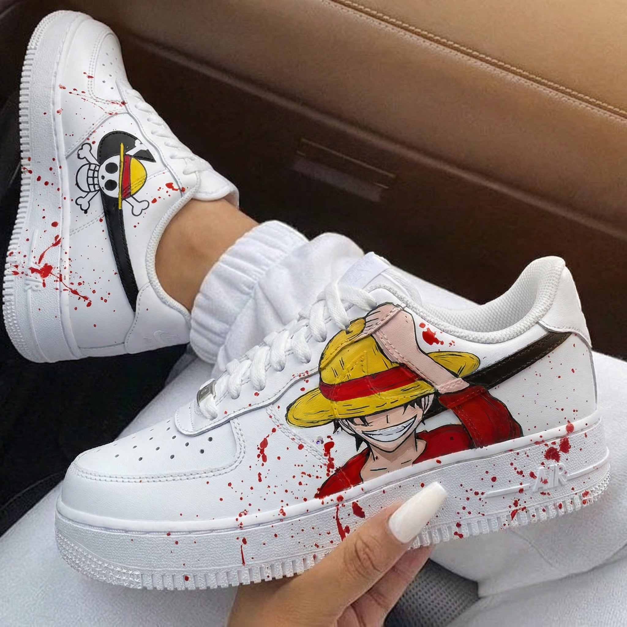 Red Yellow One Piece Luffy Blood Splatter Custom Air Force 1-shecustomize
