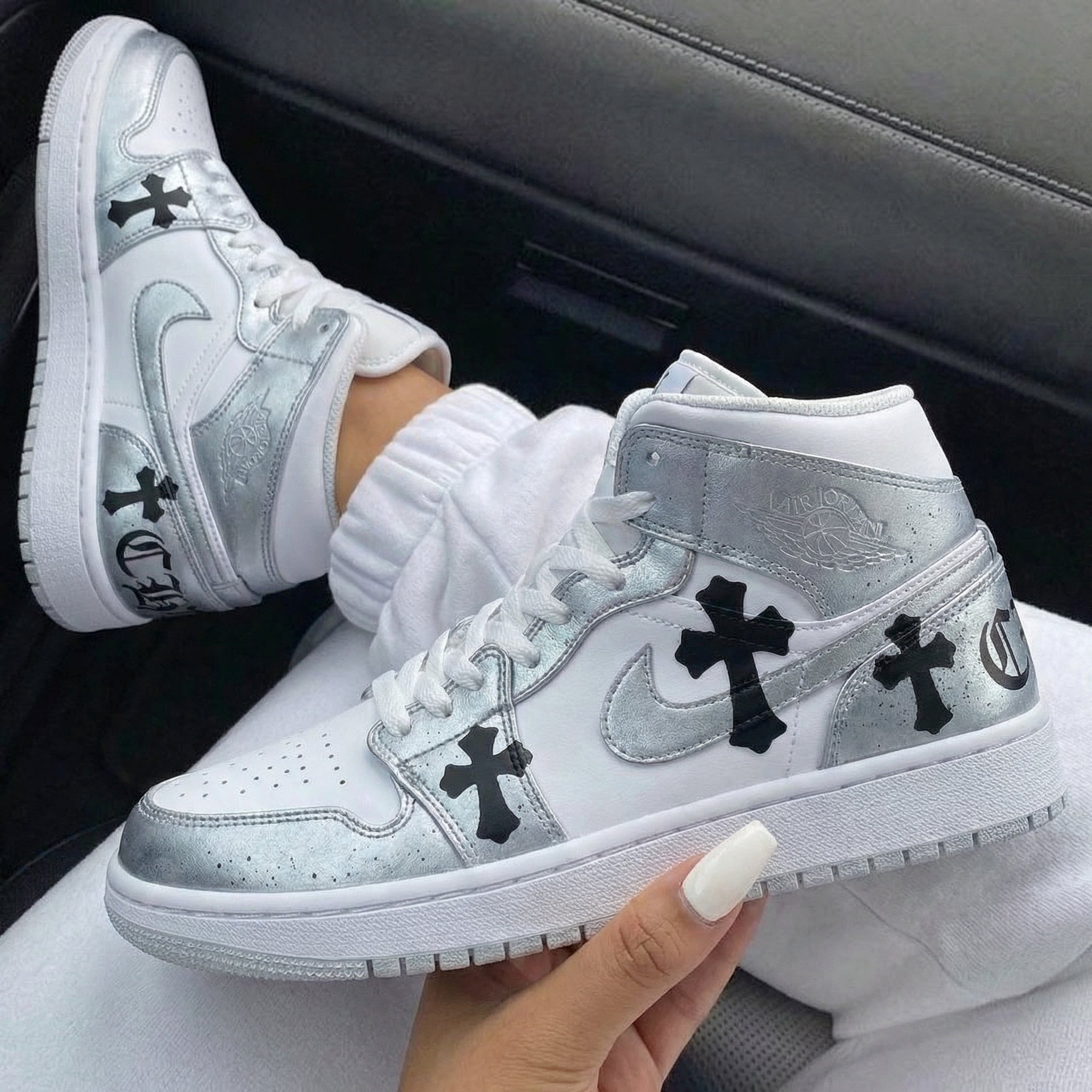 Silver White Cross Custom Air Jordan 1-shecustomize
