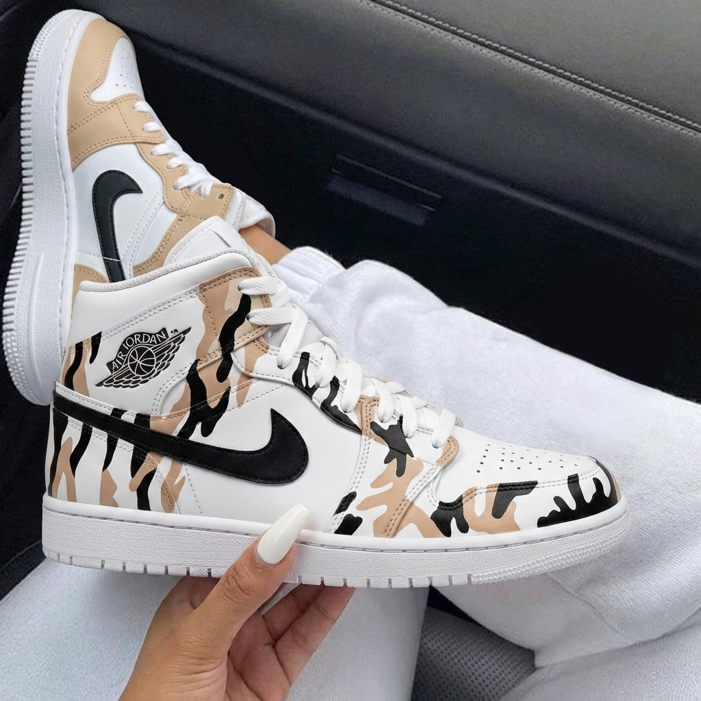 Tan Black Tiger Stripes Custom Air Jordan 1-shecustomize