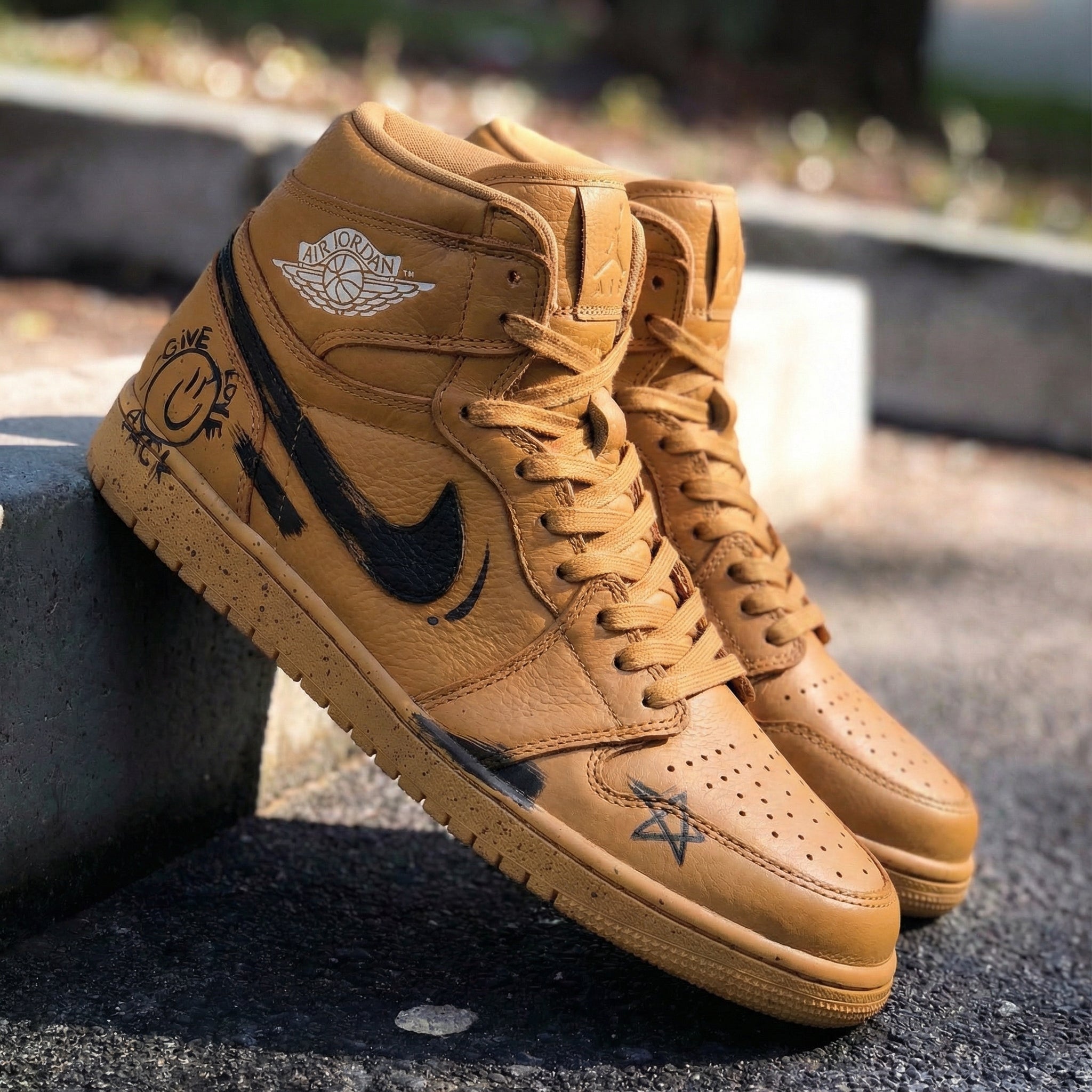 Tan Graffiti Custom Air Jordan 1-shecustomize