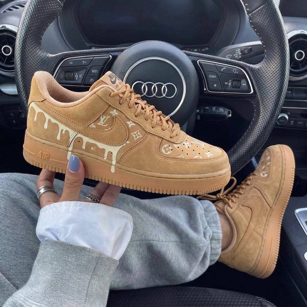 Tan LV Logo Drip Custom Air Force 1-shecustomize