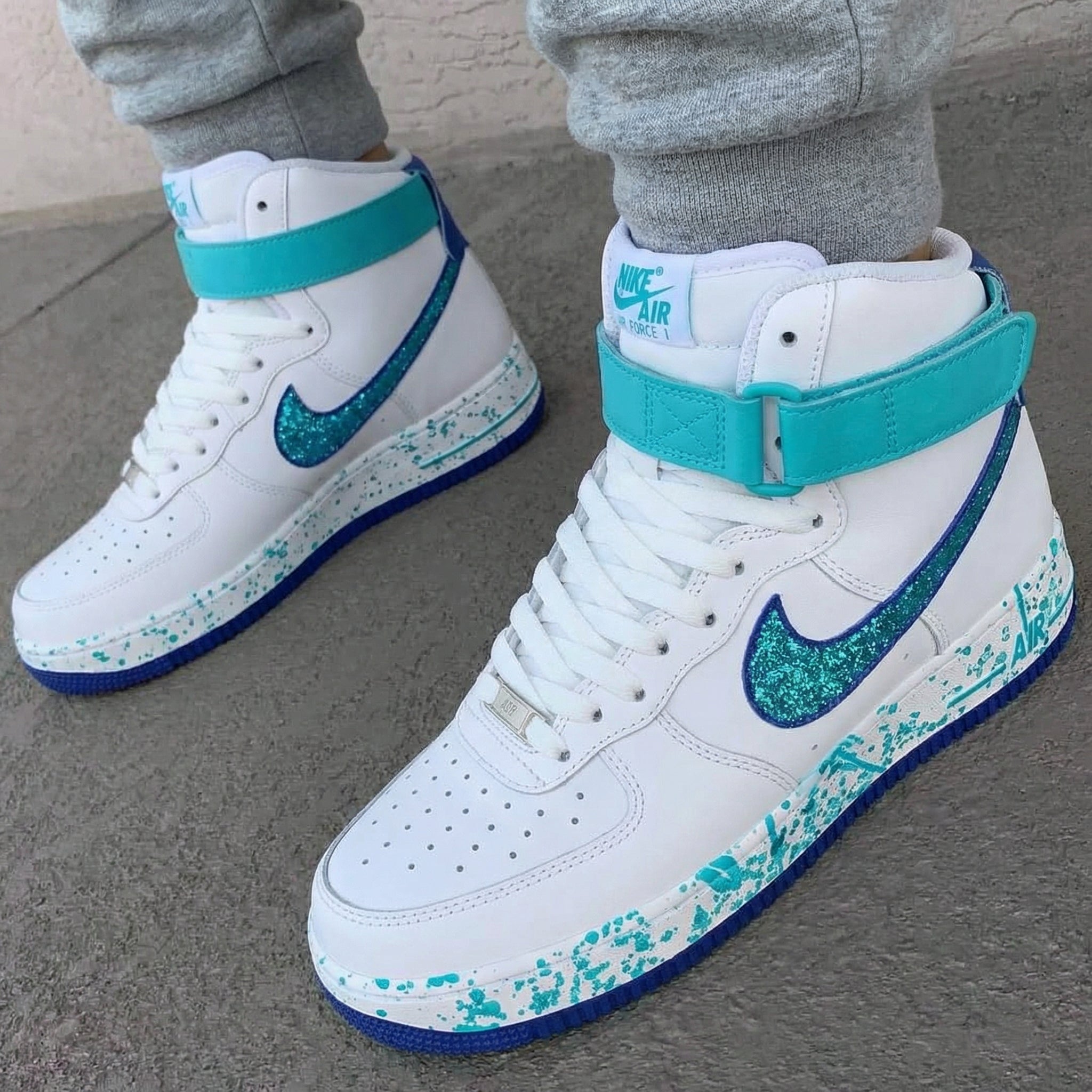 Teal Glitter Splatter Custom Air Force 1-shecustomize