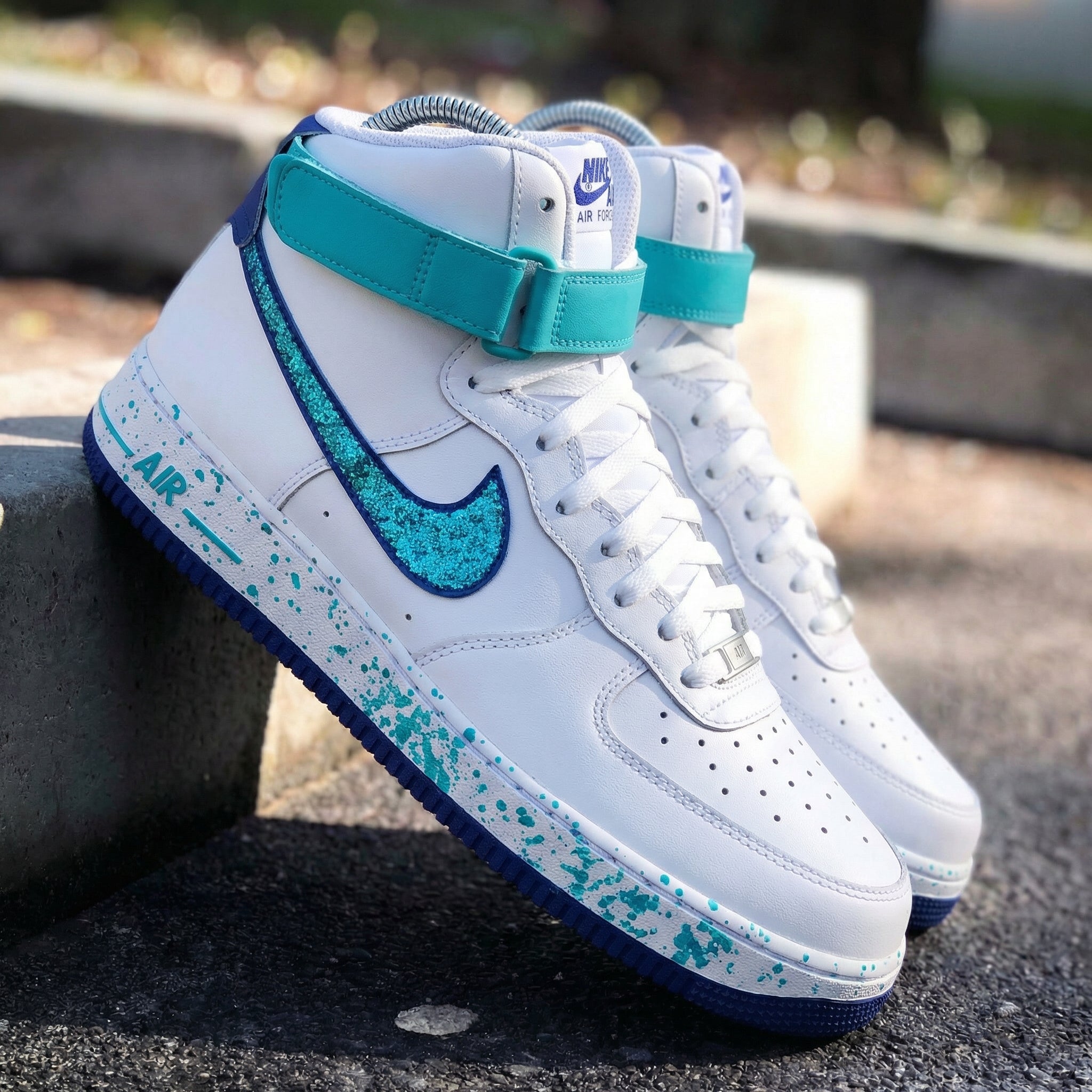 Teal Glitter Splatter Custom Air Force 1-shecustomize