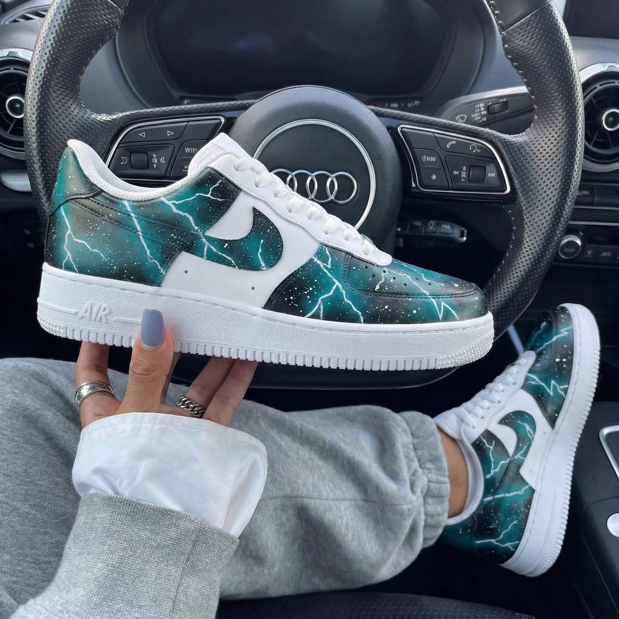 Teal White Lightning Stars Custom Air Force 1-shecustomize