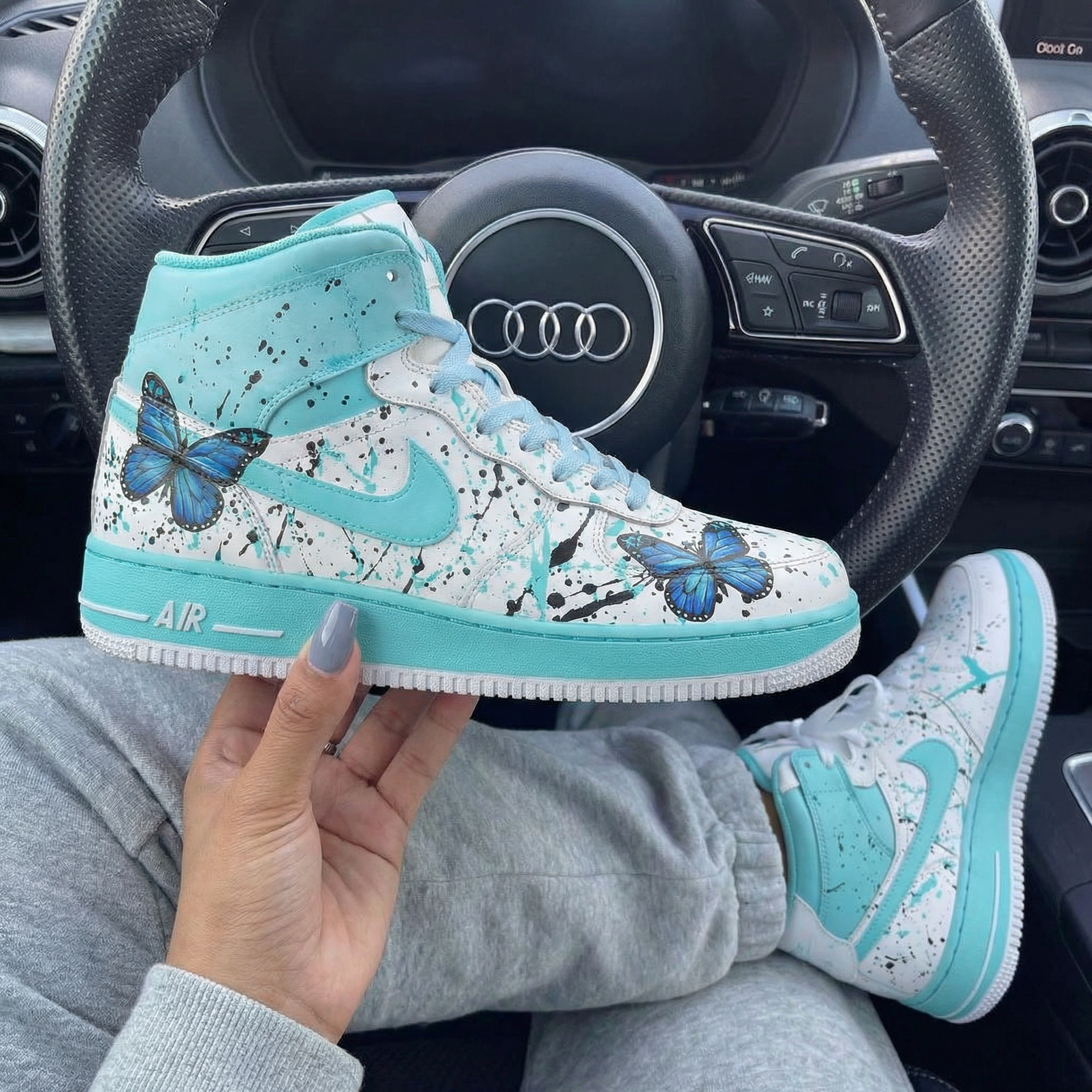 Turquoise Butterfly Splatter Custom Air Force 1-shecustomize