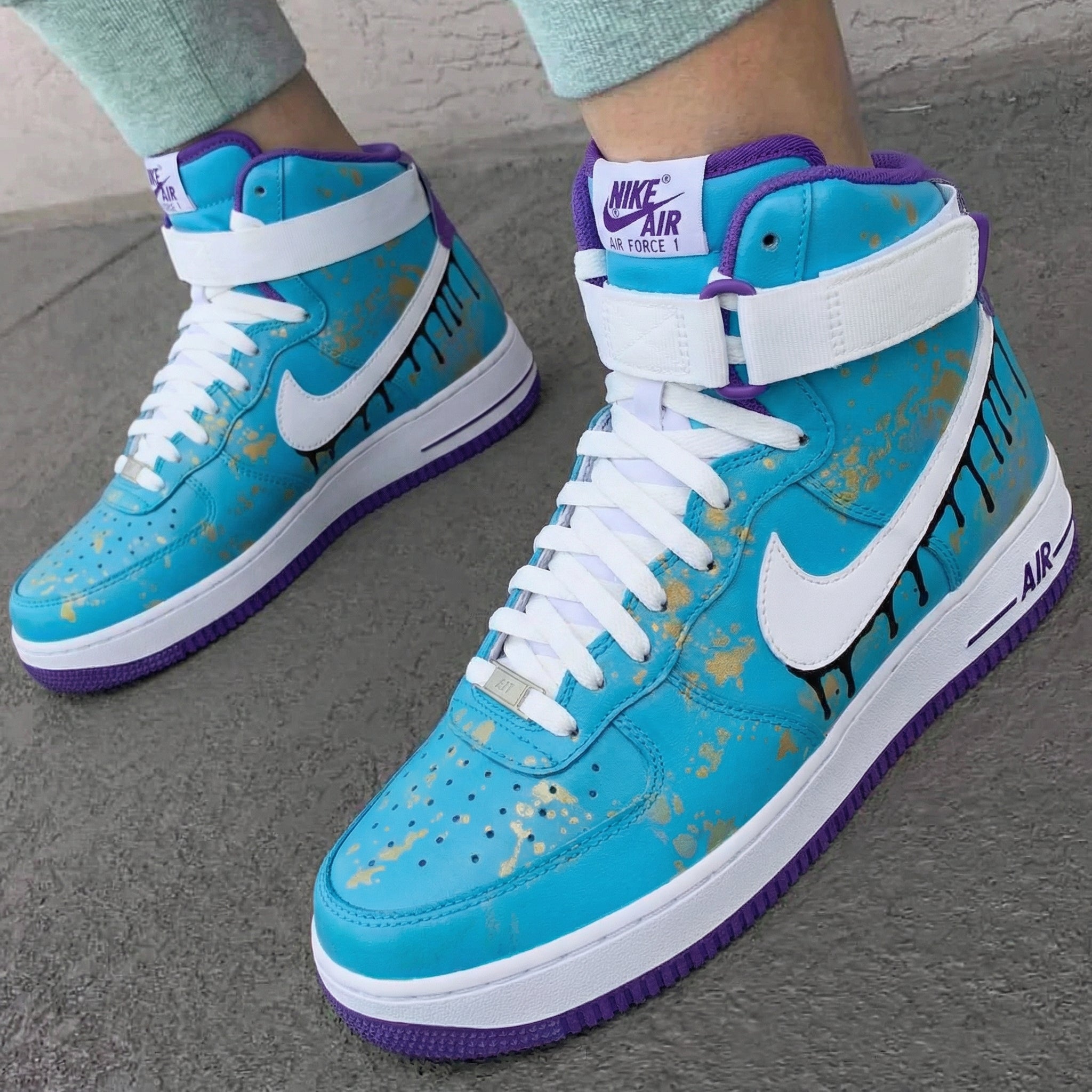Turquoise Gold Drip Custom Air Force 1-shecustomize