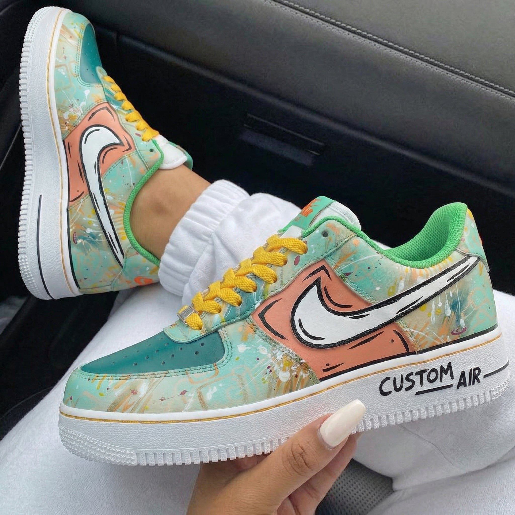 Turquoise Peach Splatter Custom Air Force 1-shecustomize