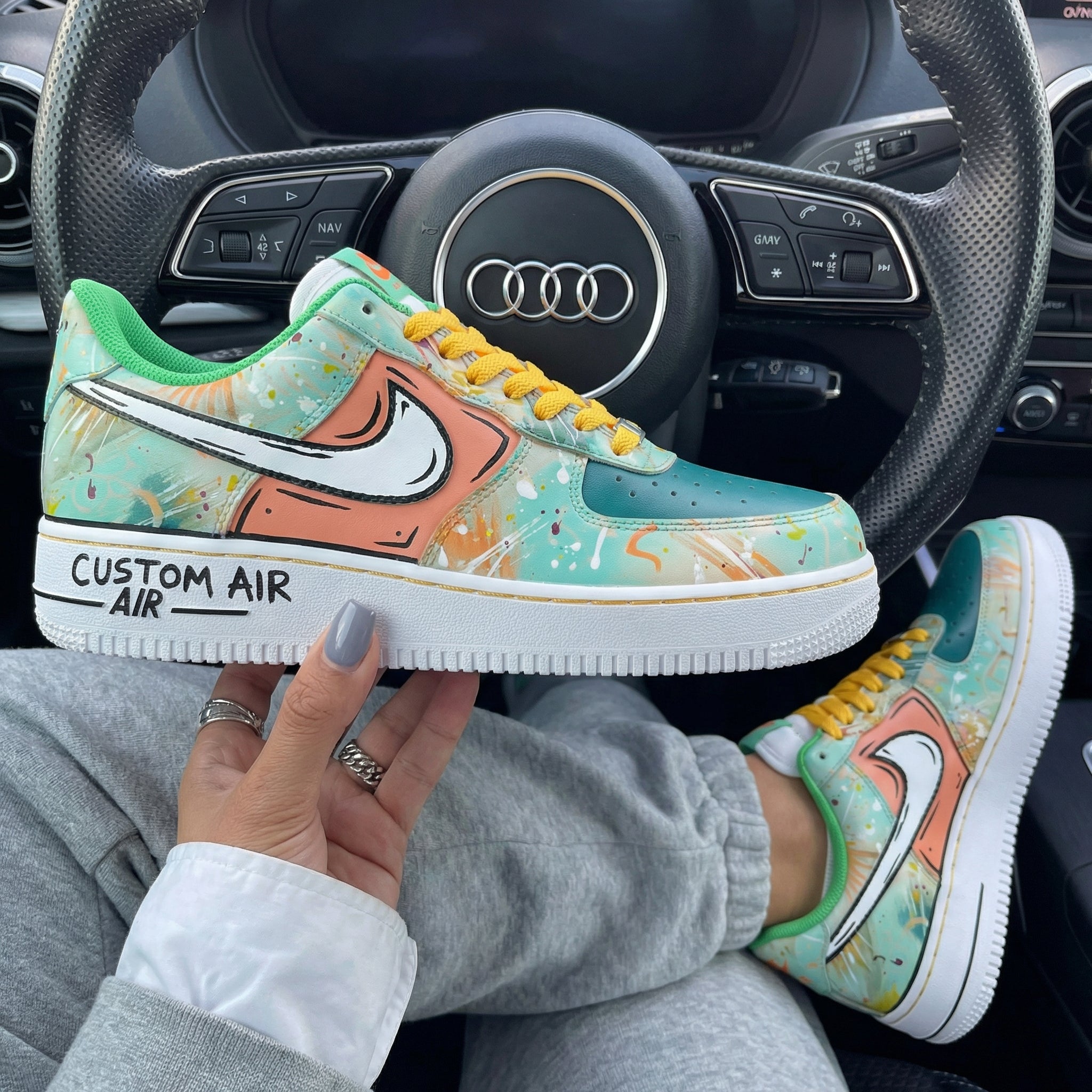 Turquoise Peach Splatter Custom Air Force 1-shecustomize