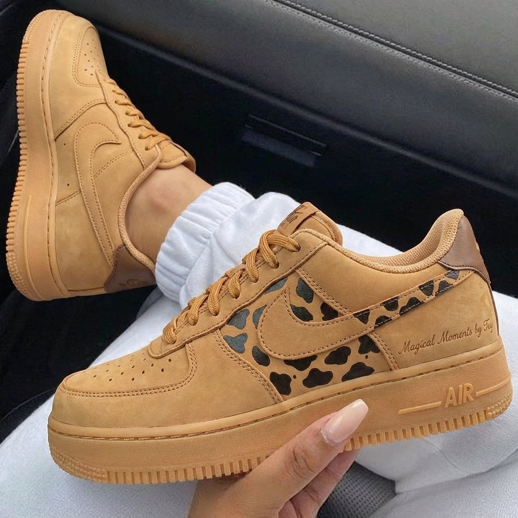 Wheat Brown Cow Print Suede Custom Air Force 1-shecustomize