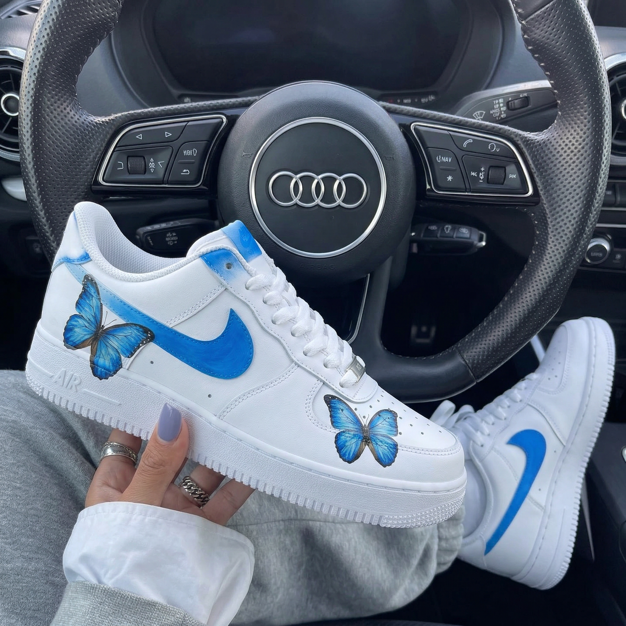 White Baby Blue Butterflies Custom Air Force 1-shecustomize
