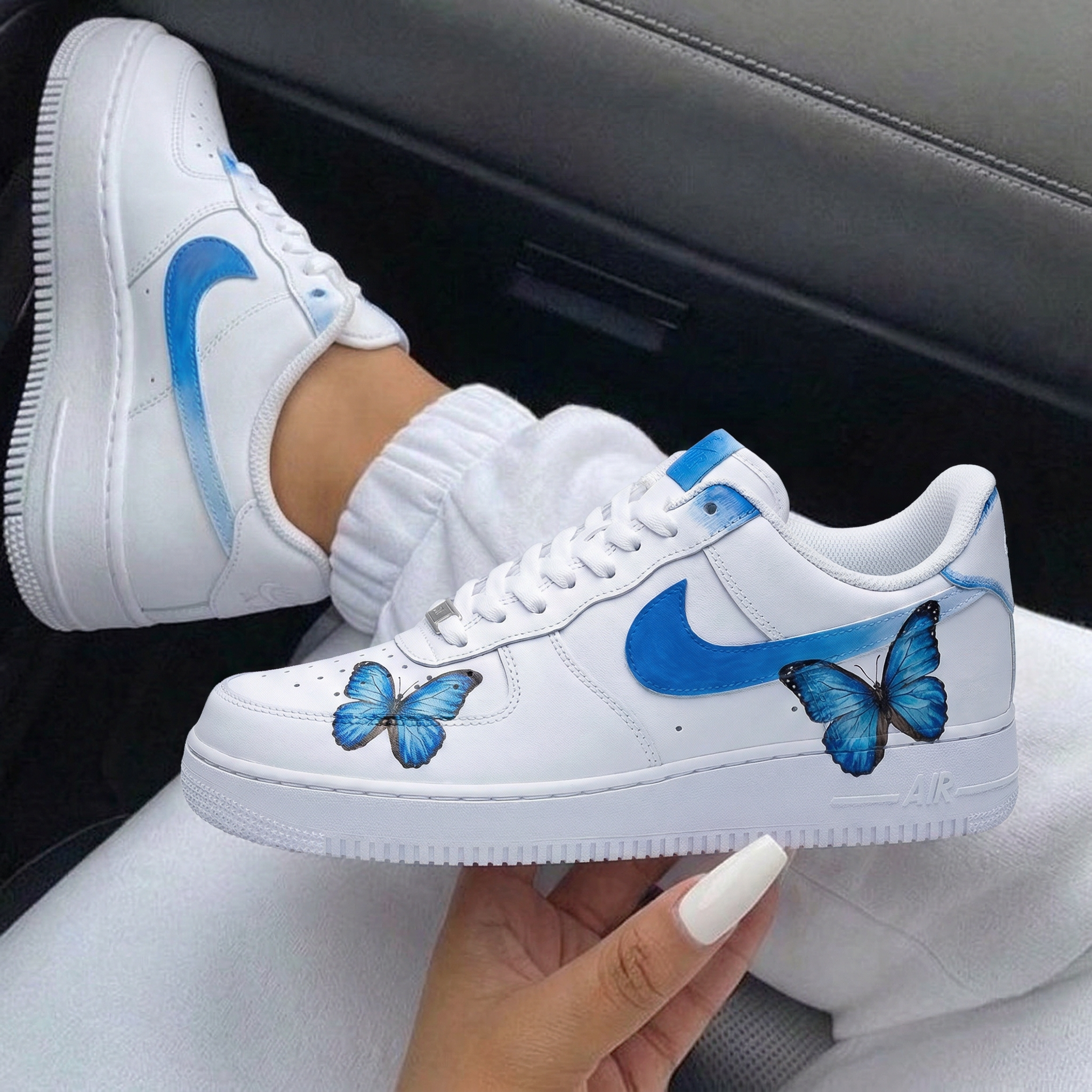 White Baby Blue Butterflies Custom Air Force 1-shecustomize