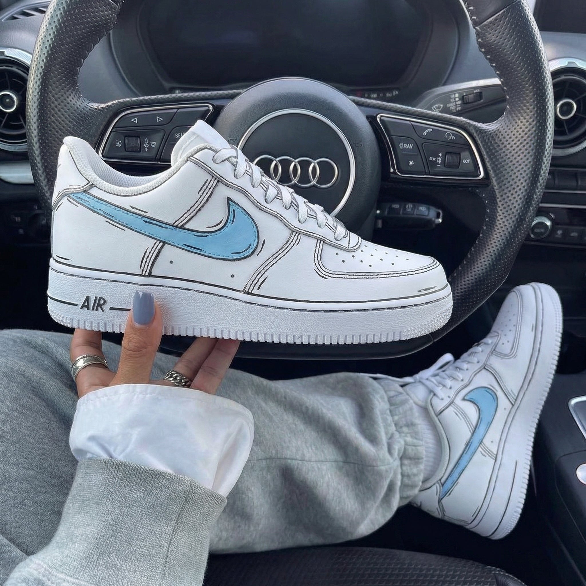 White Baby Blue Comic Line Custom Air Force 1-shecustomize