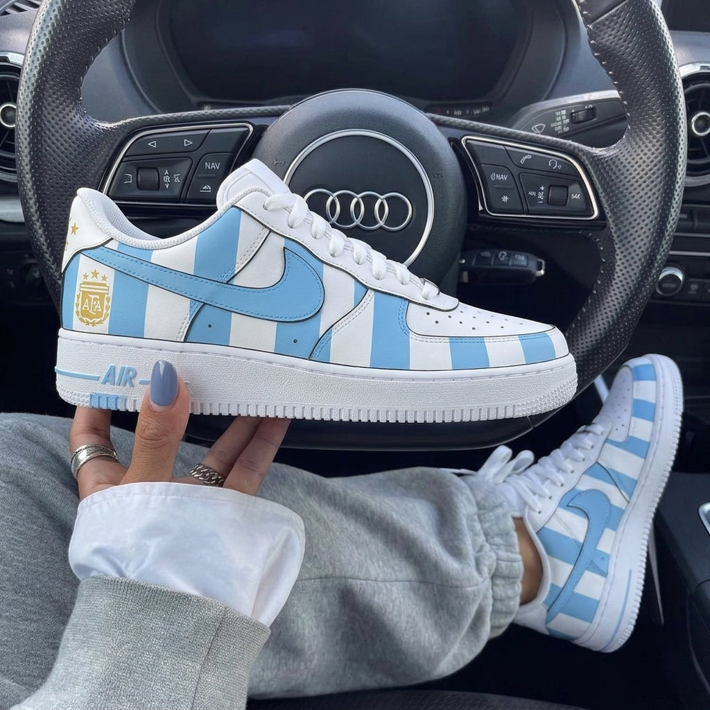 White Baby Blue Stripe Custom Air Force 1-shecustomize