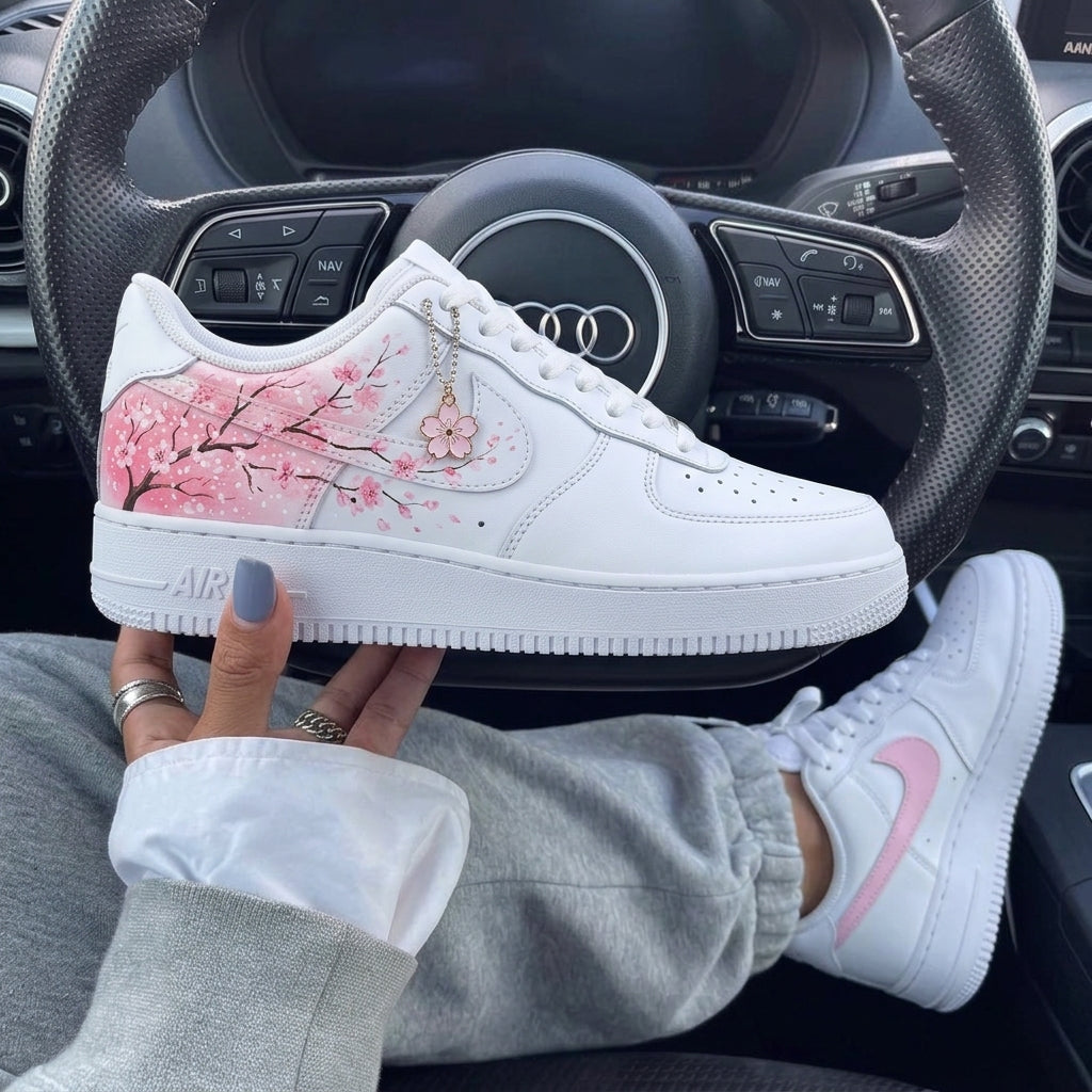 White Baby Pink Cherry Blossom Custom Air Force 1-shecustomize