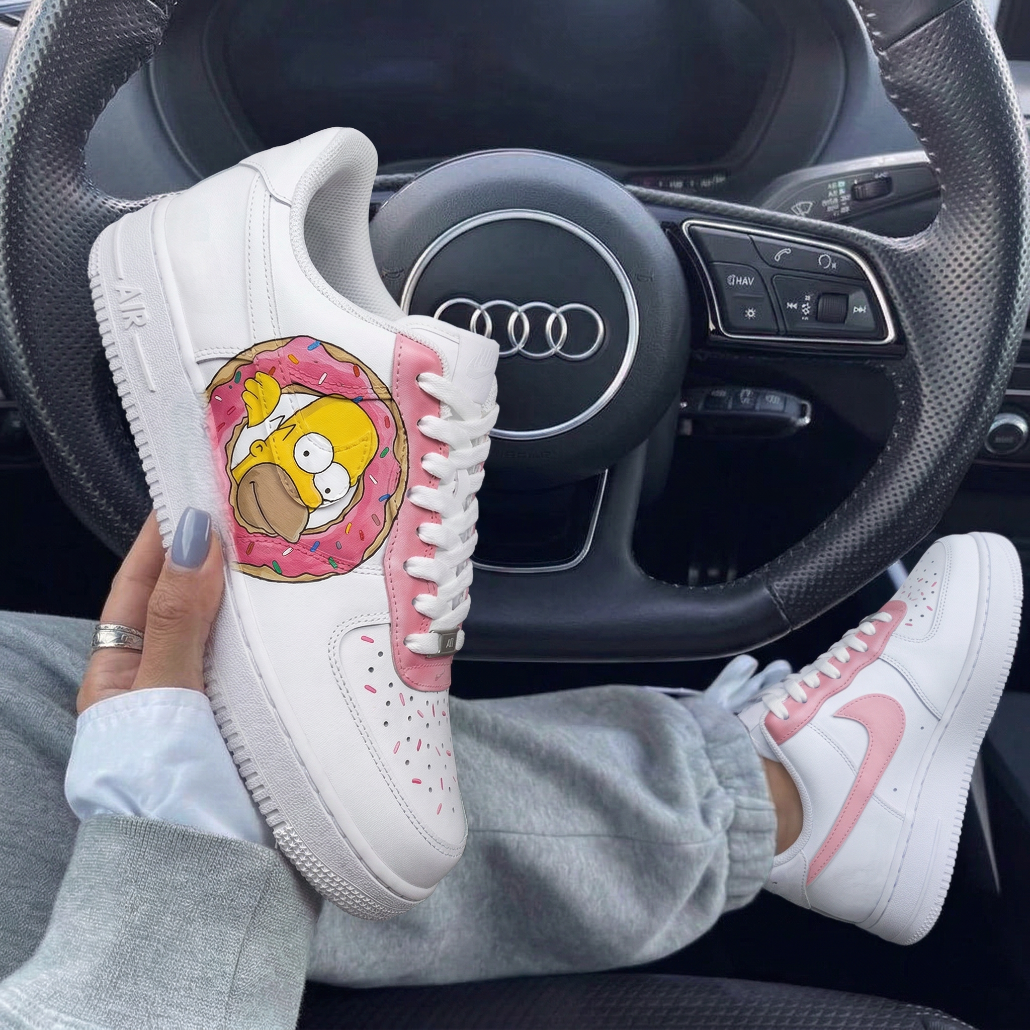 White Baby Pink Simpson Donut Custom Air Force 1-shecustomize