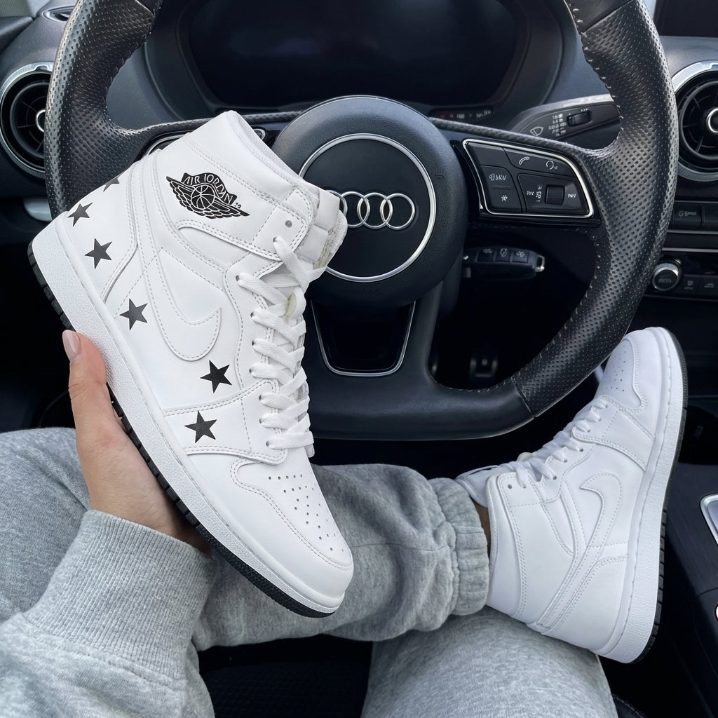 White Black Stars Custom Air Jordan 1-shecustomize