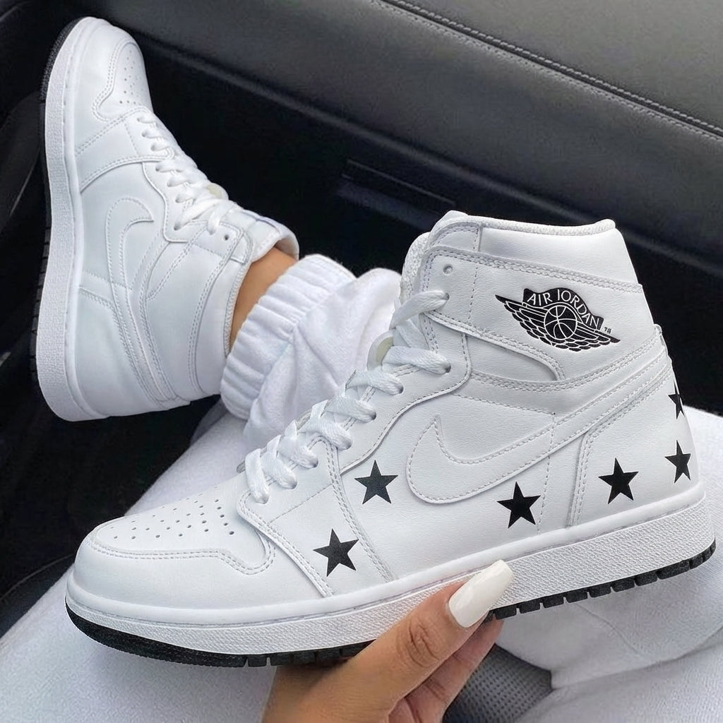 White Black Stars Custom Air Jordan 1-shecustomize