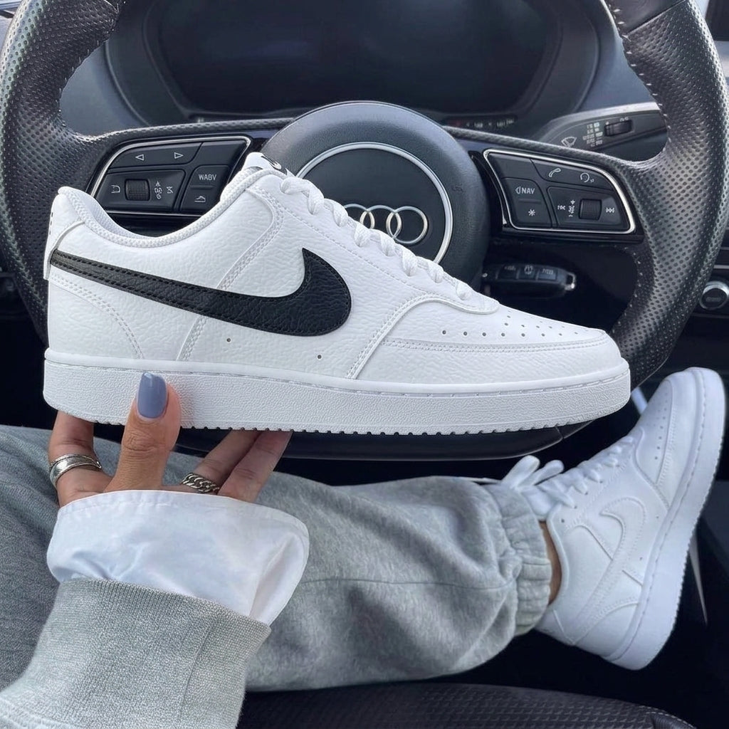 White Black Swoosh Custom Nike Court Vision