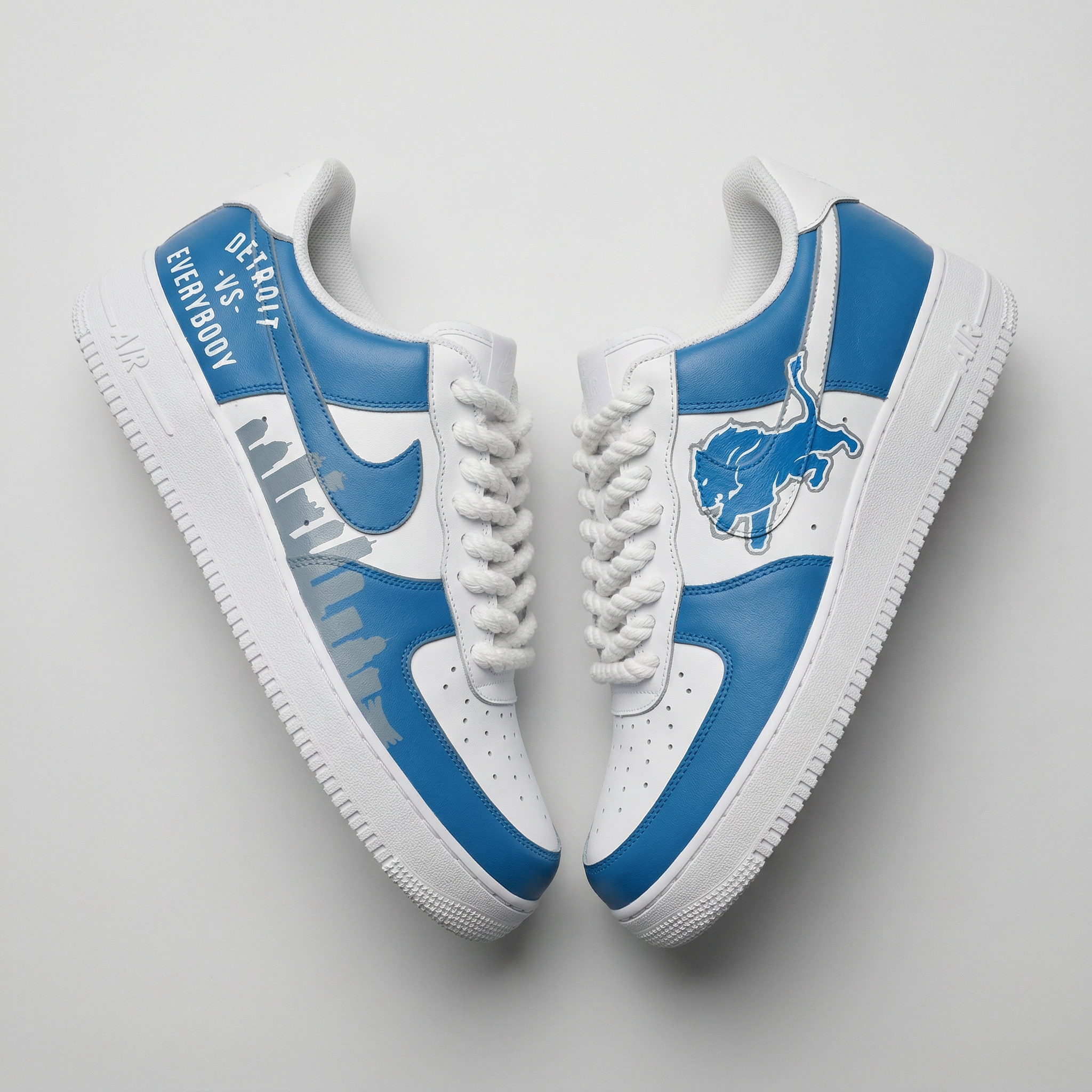 White Blue Detroit Vs Everybody Lion Skyline Custom Air Force 1-shecustomize