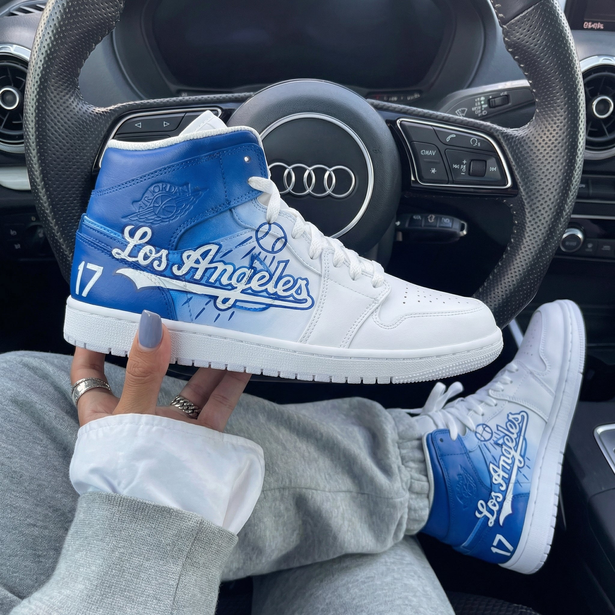 White Blue Los Angeles Dodgers Baseball Themed Custom Air Jordan 1-shecustomize