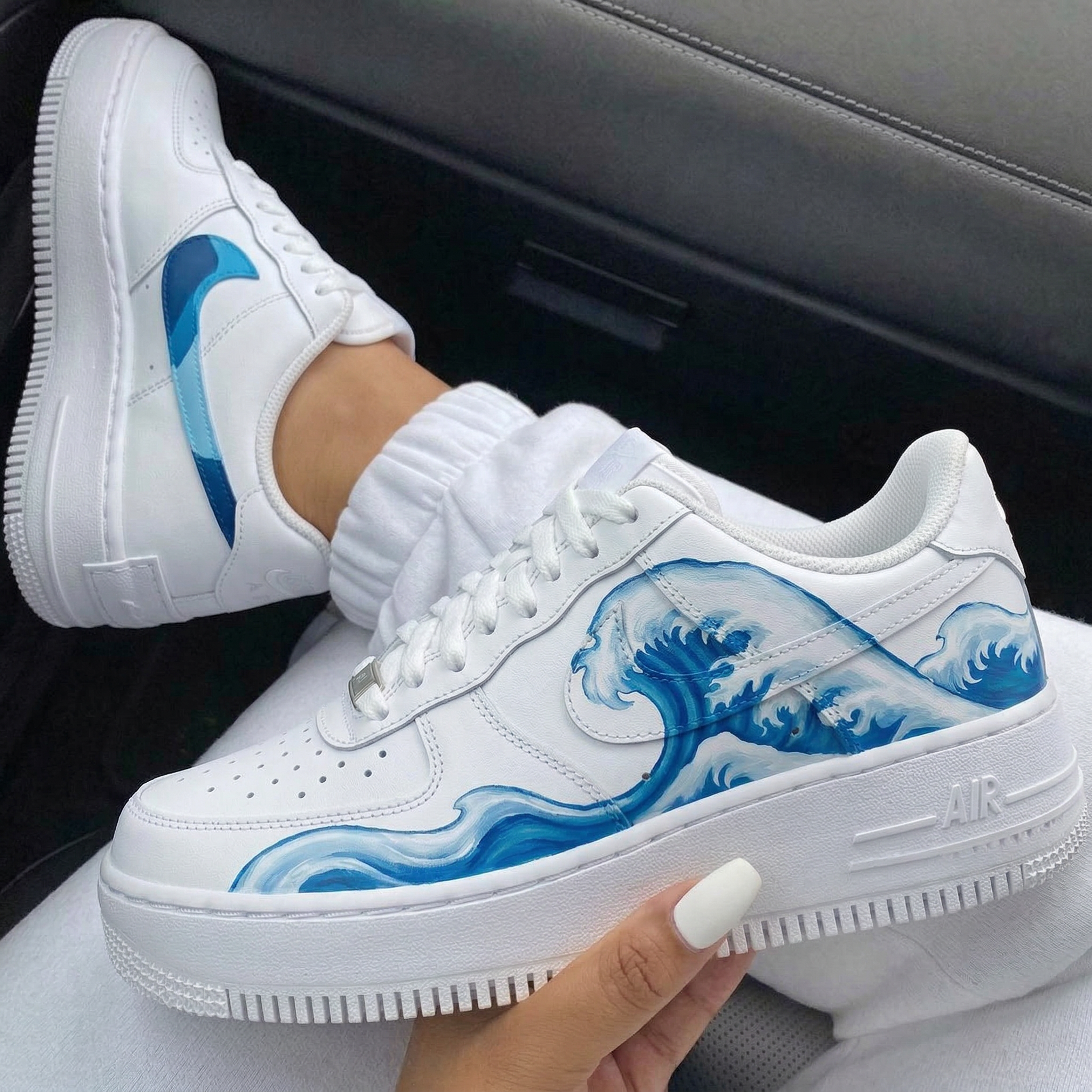White Blue The Great Wave Custom Air Force 1-shecustomize