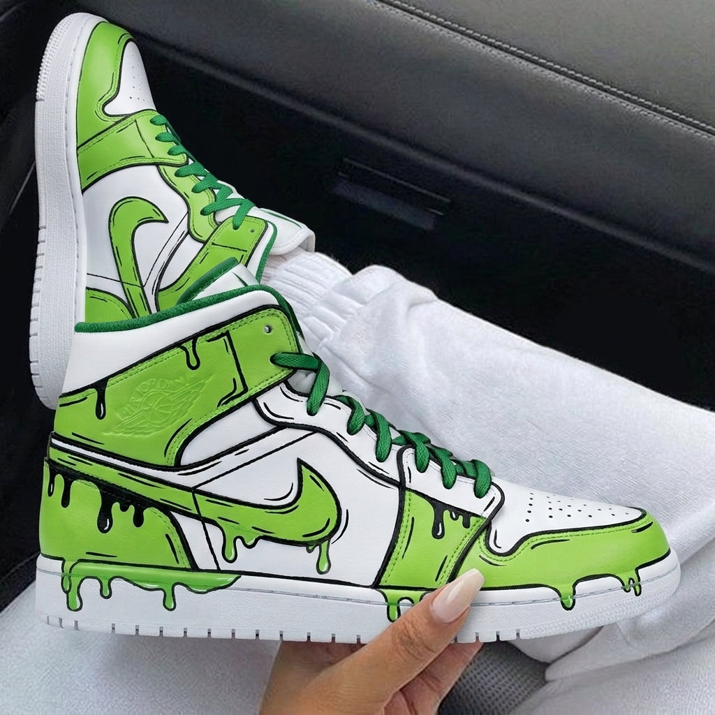 White Green Dripping Cartoon Custom Air Jordan 1-shecustomize