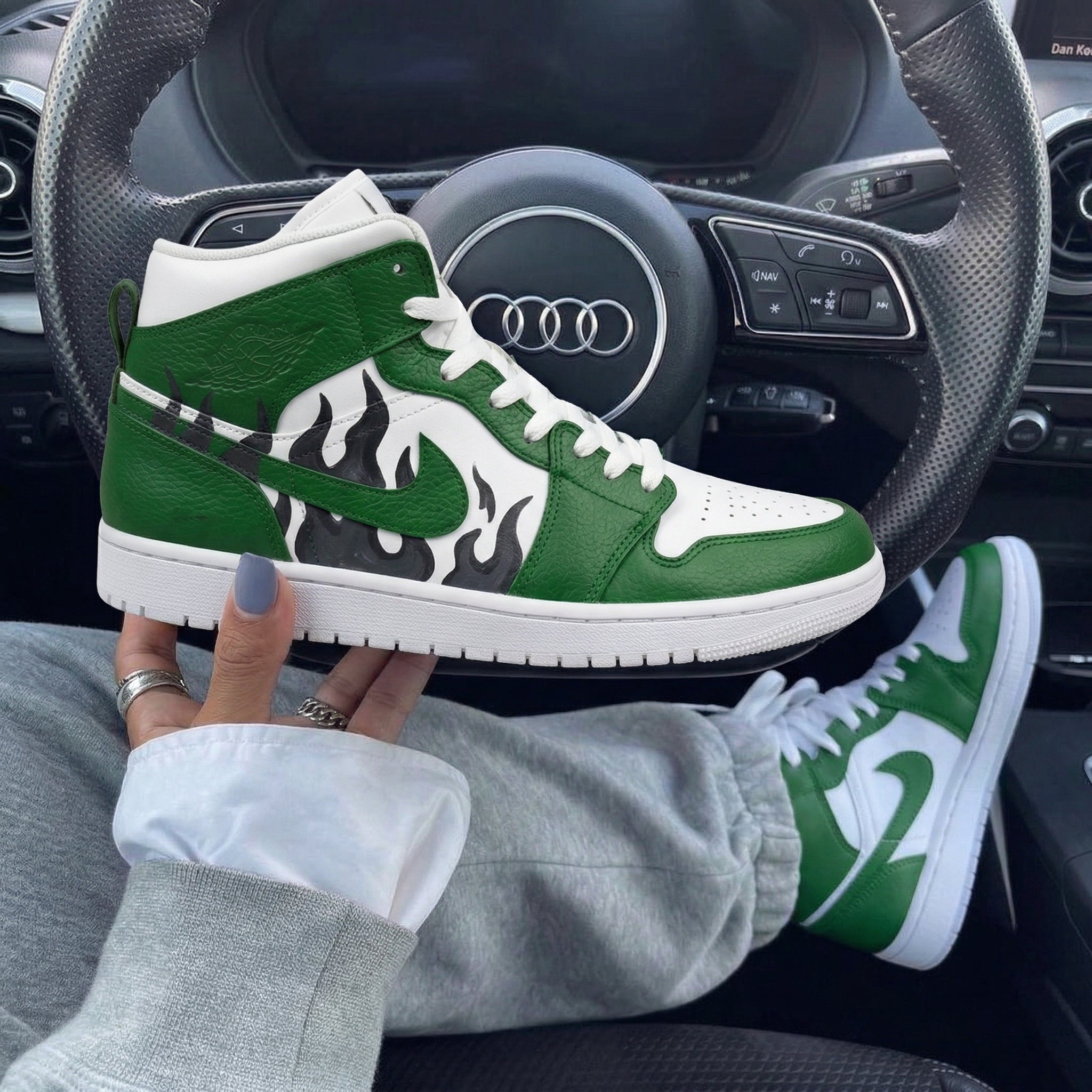 White Green Flame Custom Air Jordan 1-shecustomize