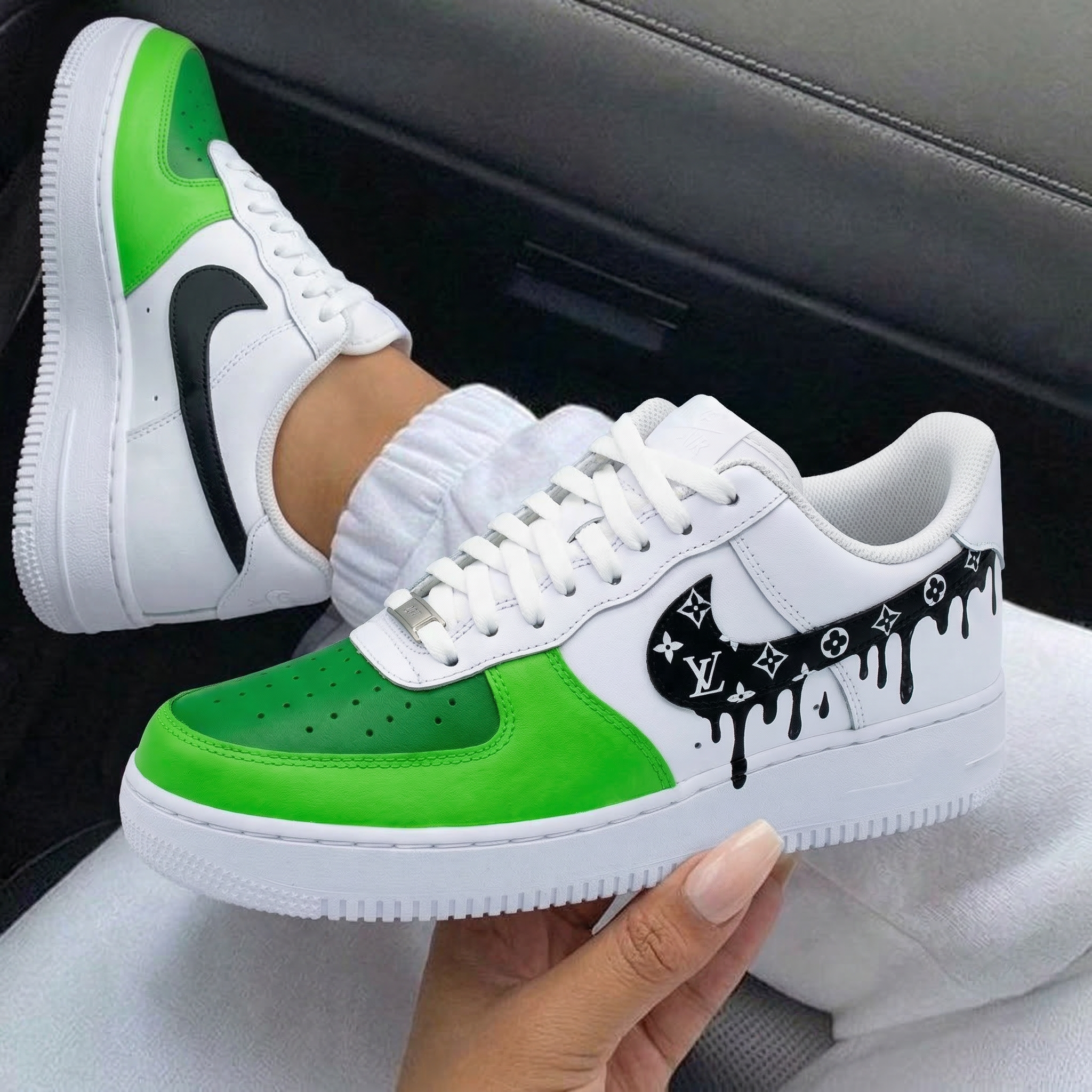 White Green LV Drip Custom Air Force 1-shecustomize