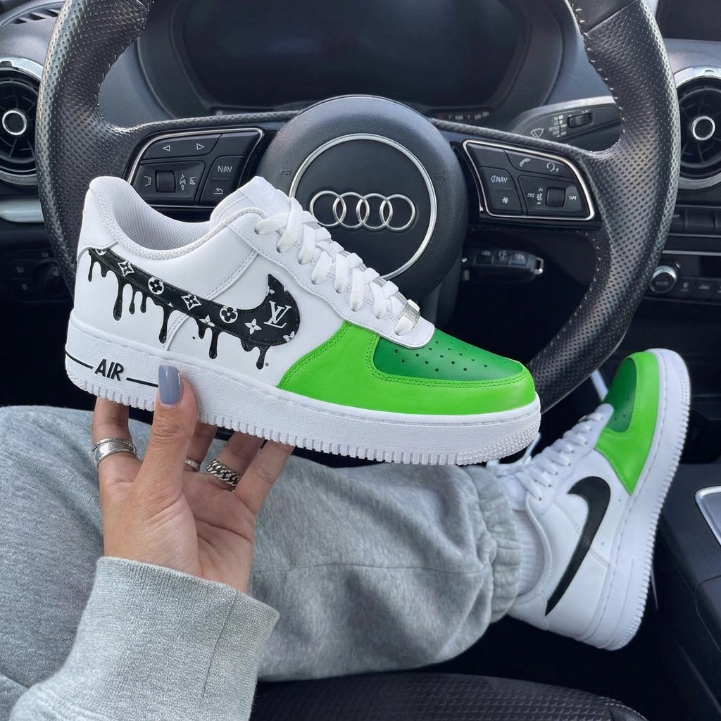 White Green LV Drip Custom Air Force 1-shecustomize