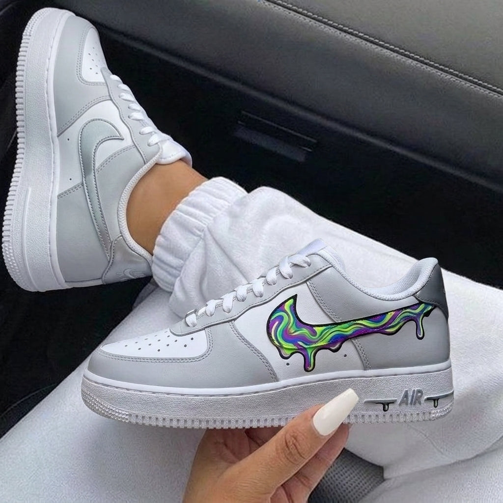 White Grey Melting Drip Custom Air Force 1-shecustomize