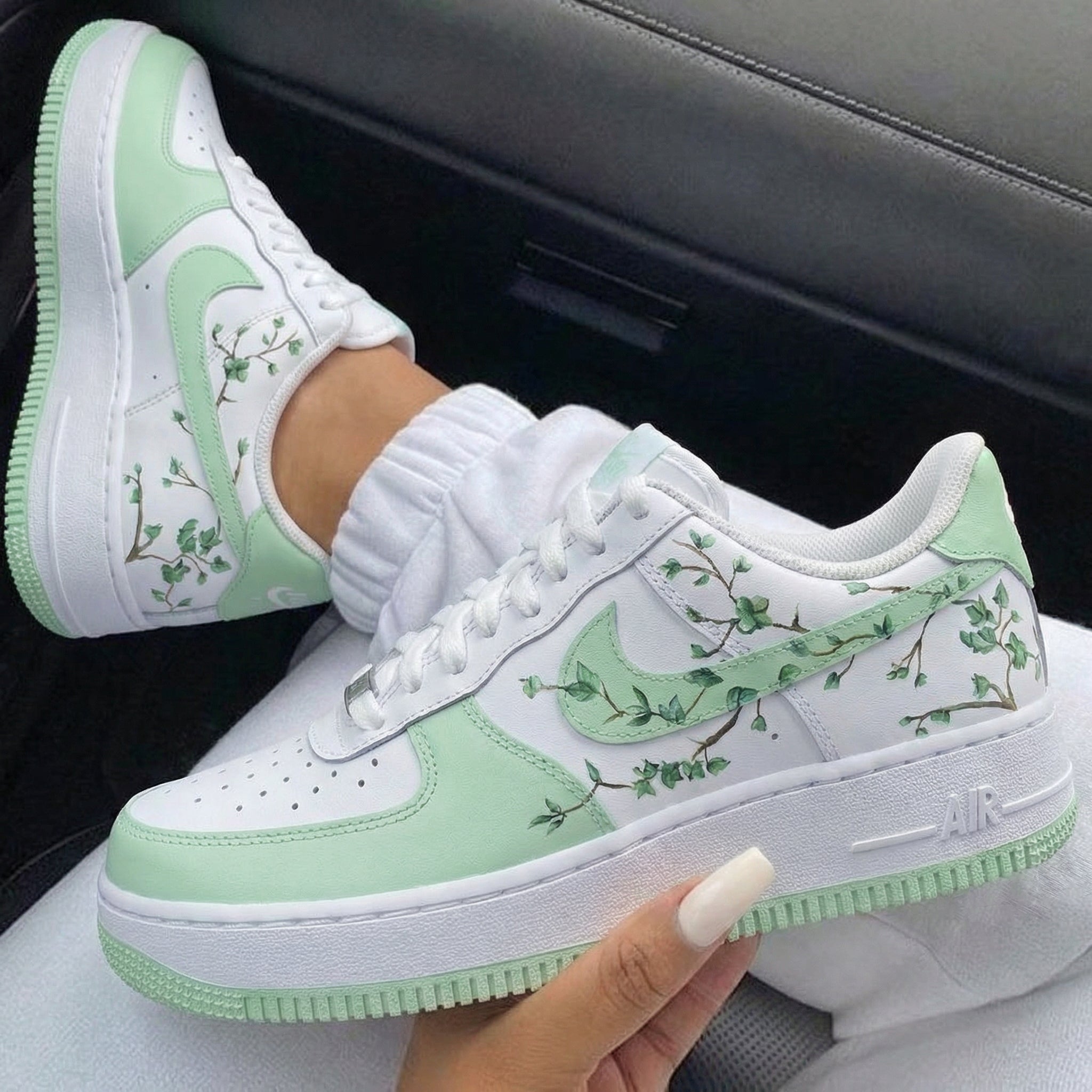 White Mint Green Vine Leaves Custom Air Force 1-shecustomize