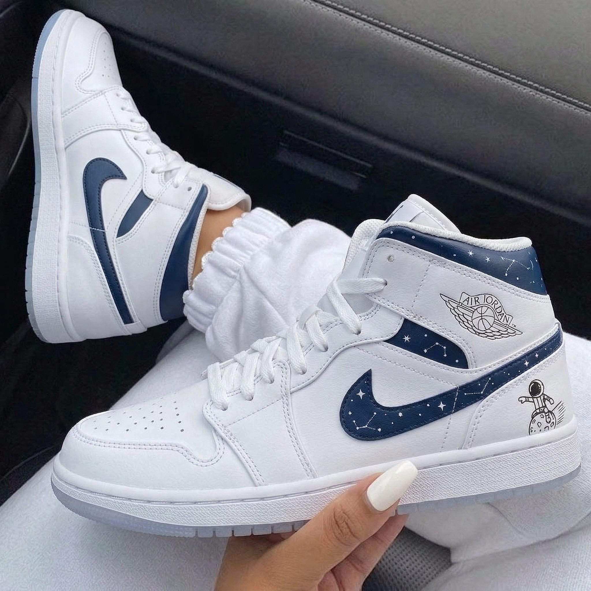 White Navy Blue Stars Constellation Astronaut Custom Air Jordan 1-shecustomize