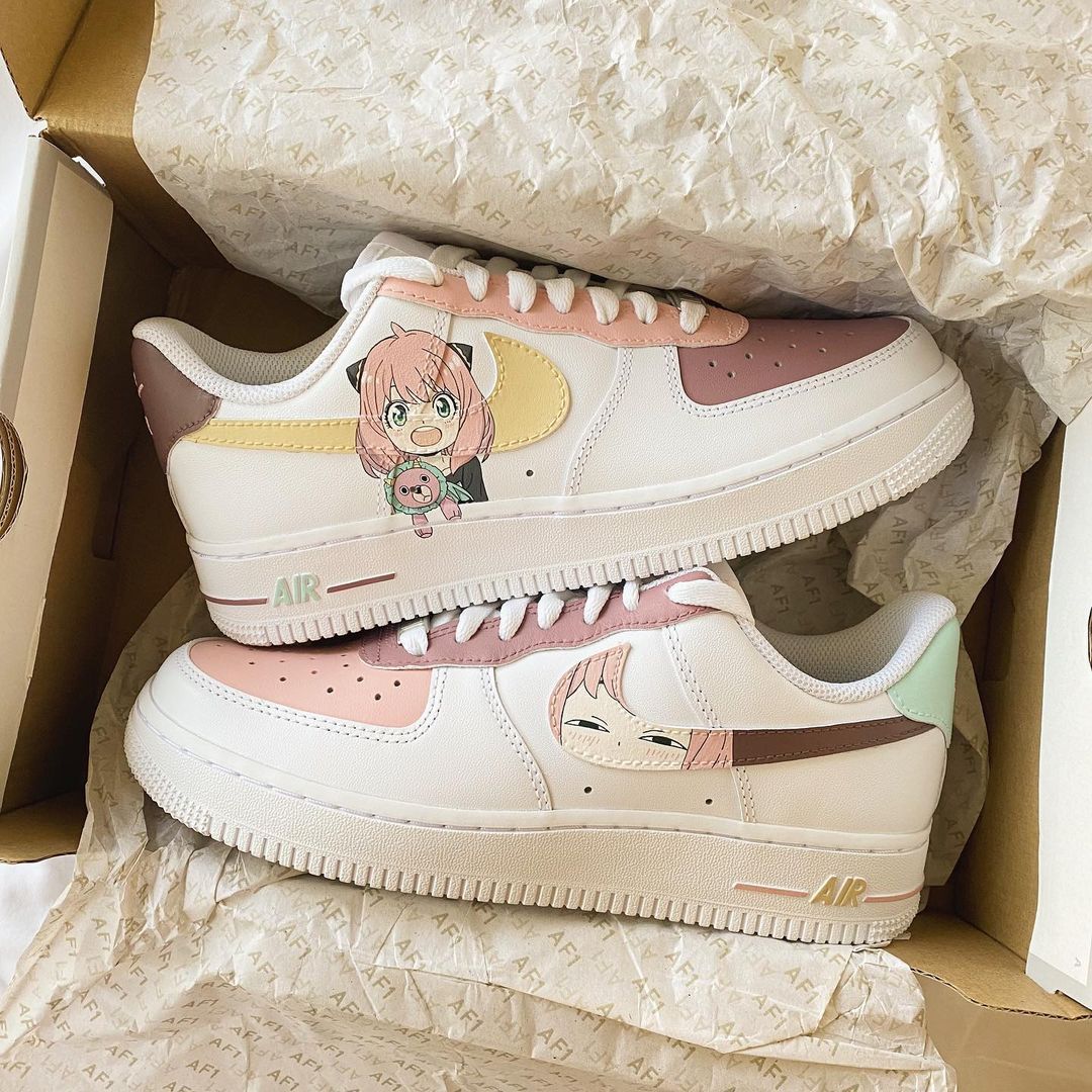 White Pink Anime Character Custom Air Force 1-shecustomize