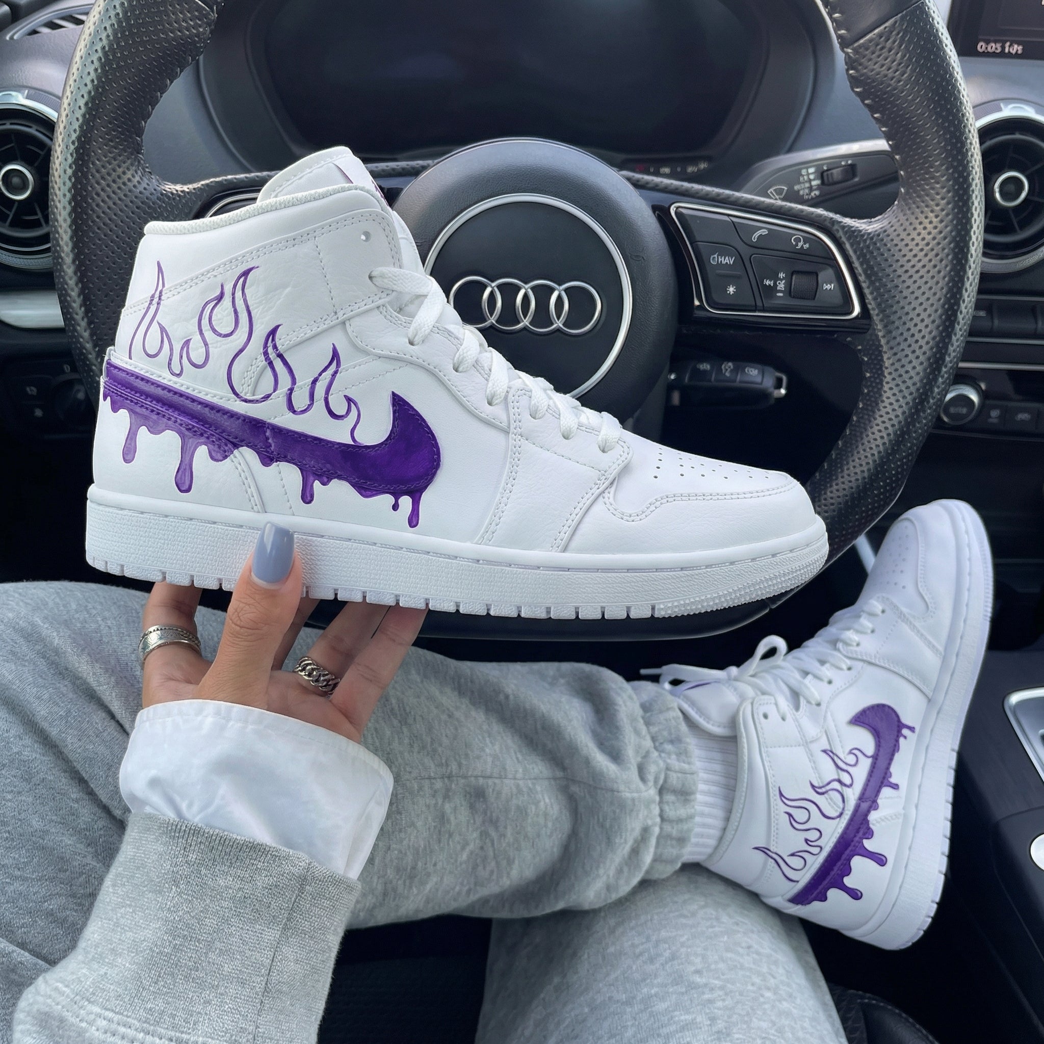 White Purple Drip Flames Custom Air Jordan 1-shecustomize