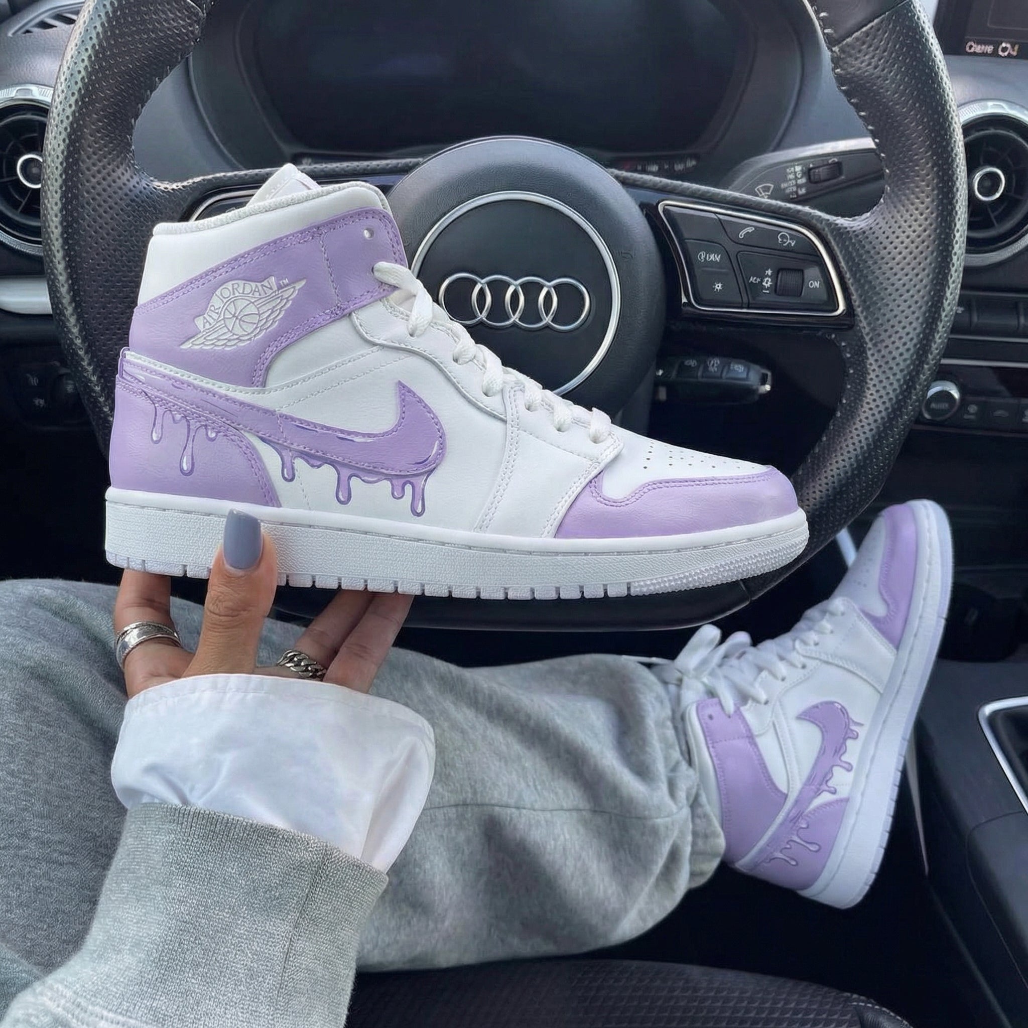 White Purple Drip Pattern Custom Air Jordan 1-shecustomize