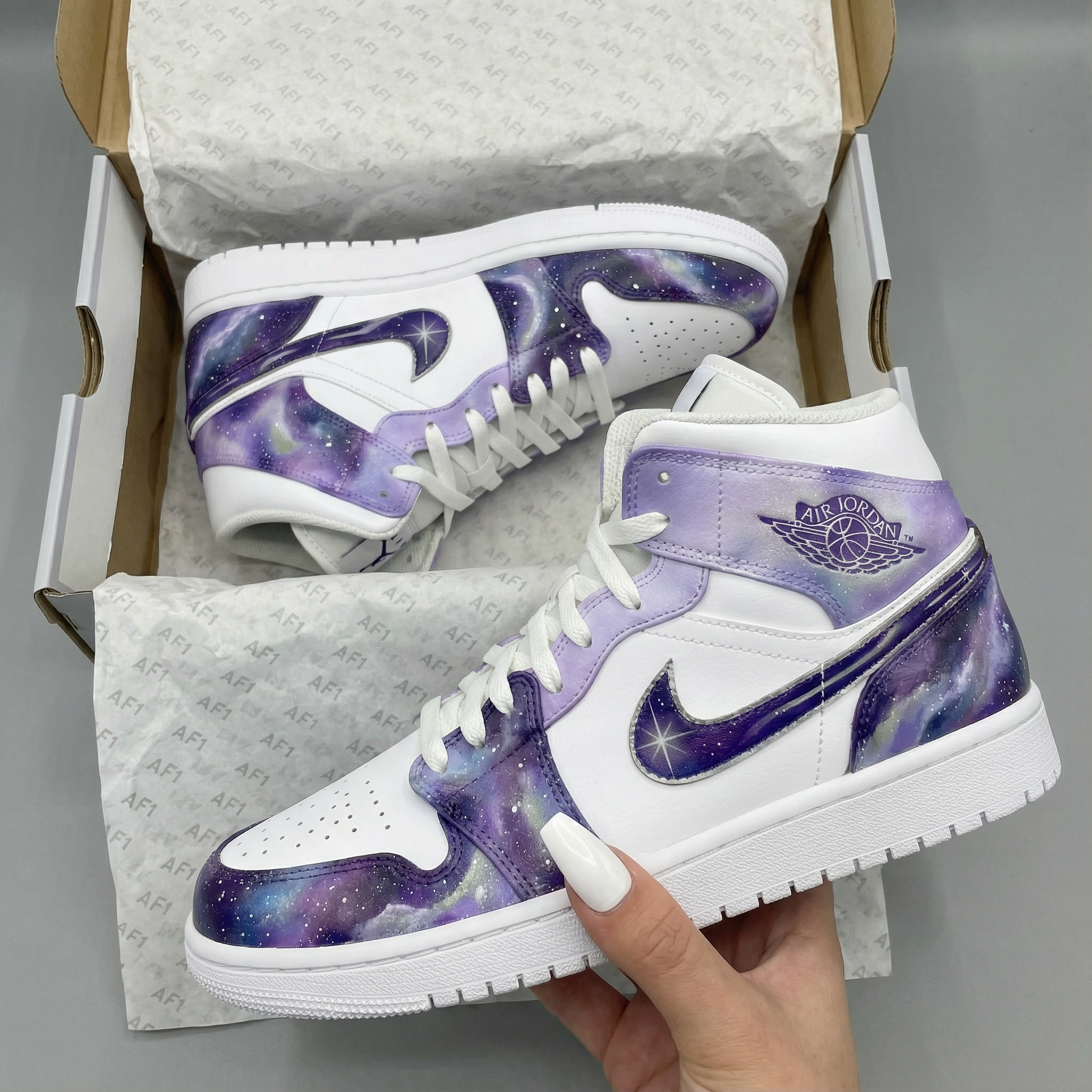 White Purple Galaxy Custom Air Jordan 1-shecustomize