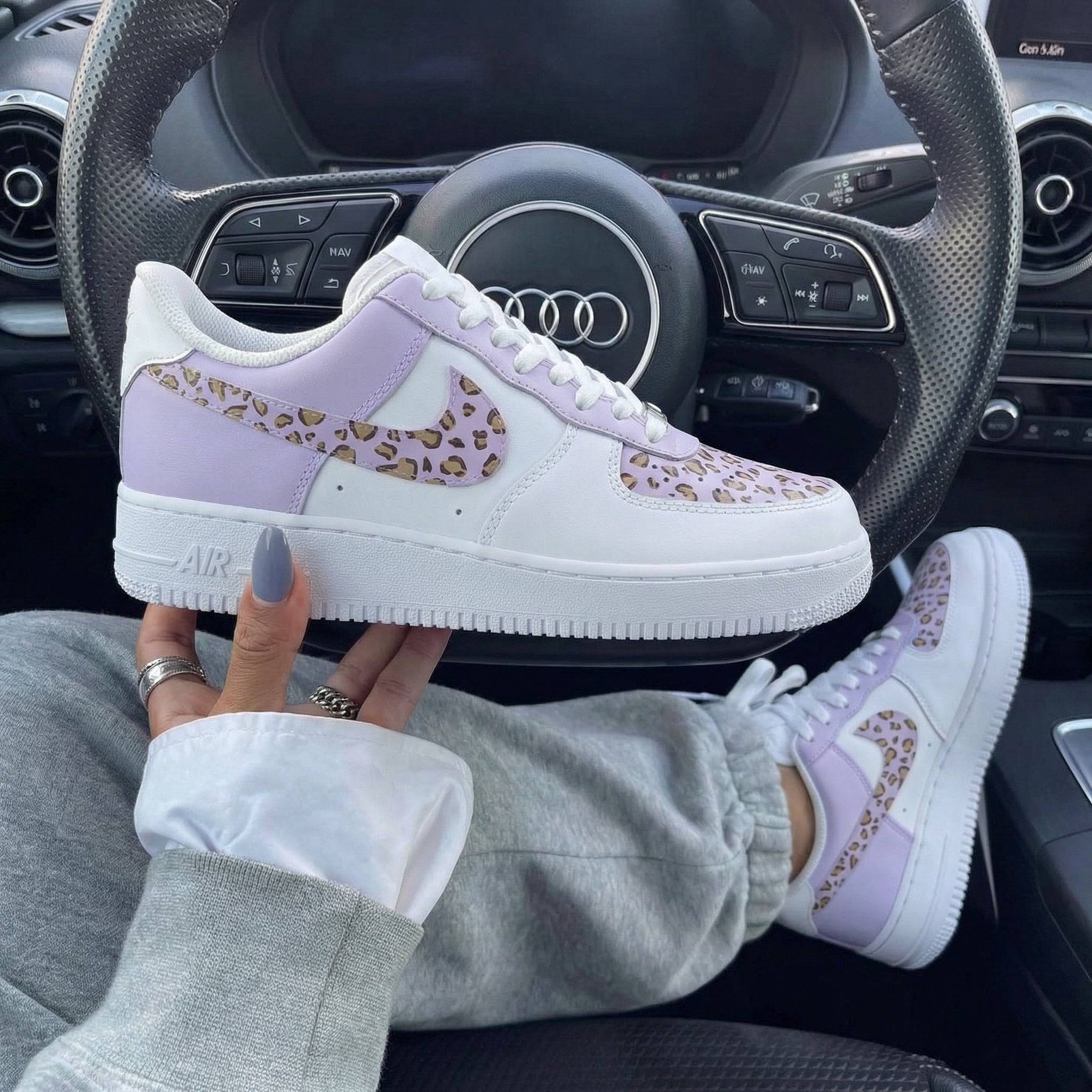 White Purple Leopard Print Custom Air Force 1-shecustomize