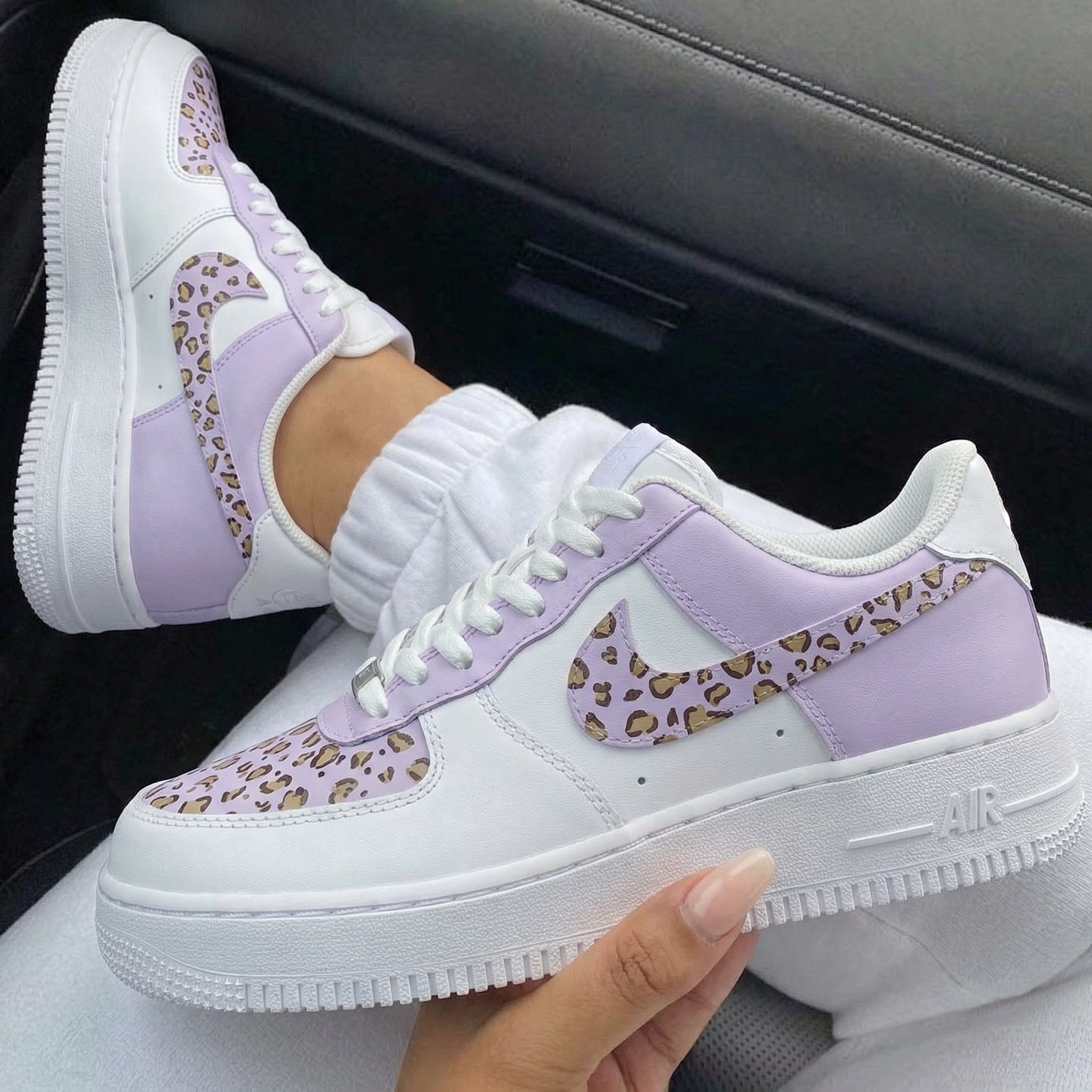 White Purple Leopard Print Custom Air Force 1-shecustomize