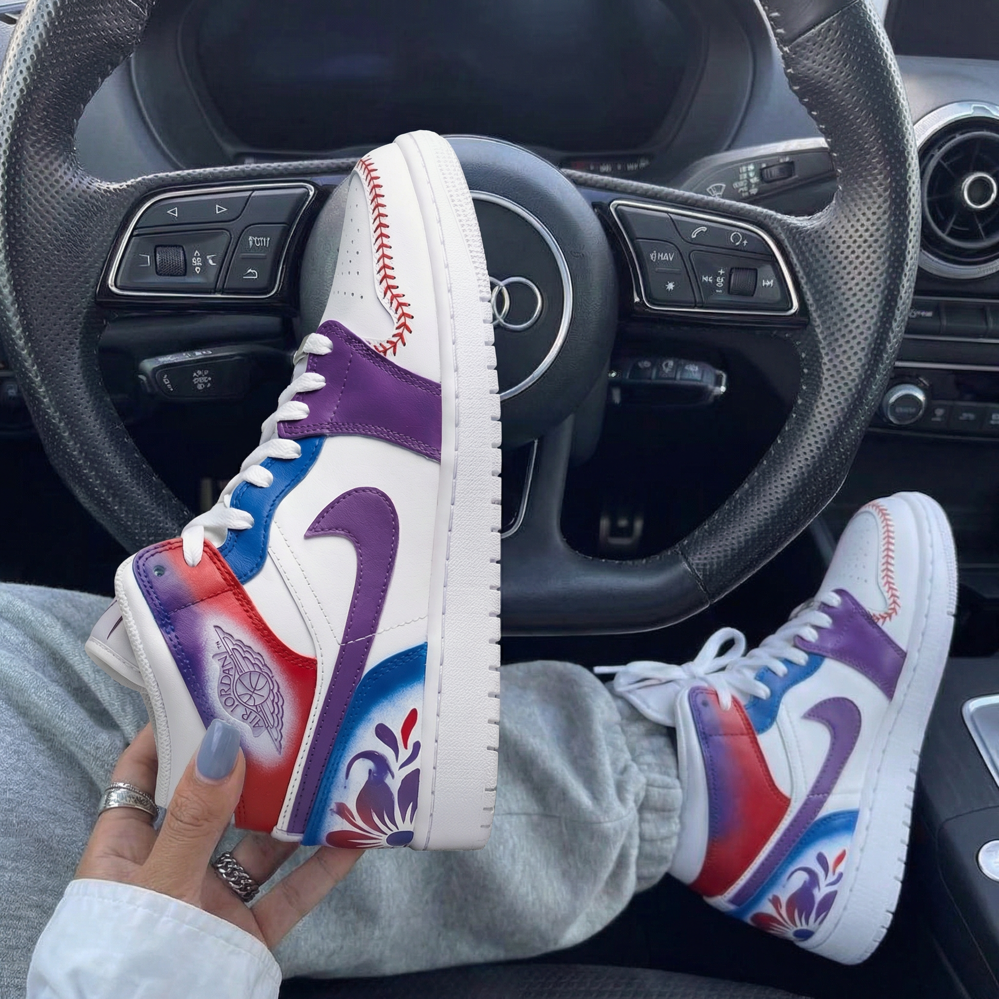 White Purple Red Floral Custom Air Jordan 1-shecustomize