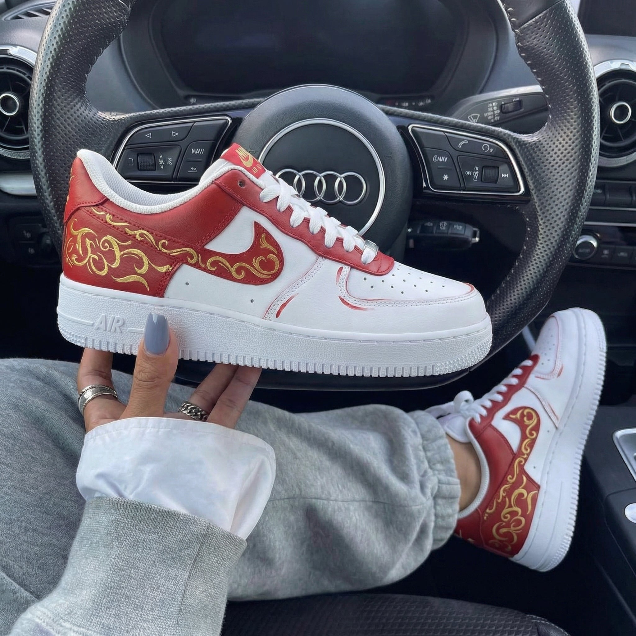 White Red Golden Floral Patterns Custom Air Force 1-shecustomize
